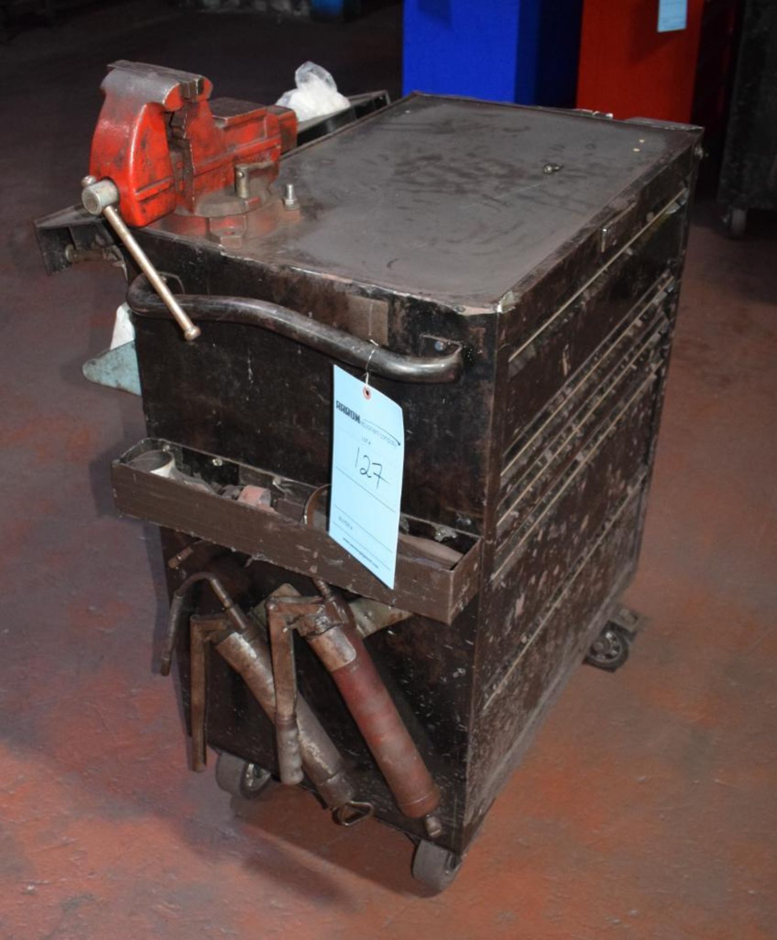 (1) Westward 5 Drawer Rolling Tool Box. With vise & miscellaneous tools. - Image 2 of 9