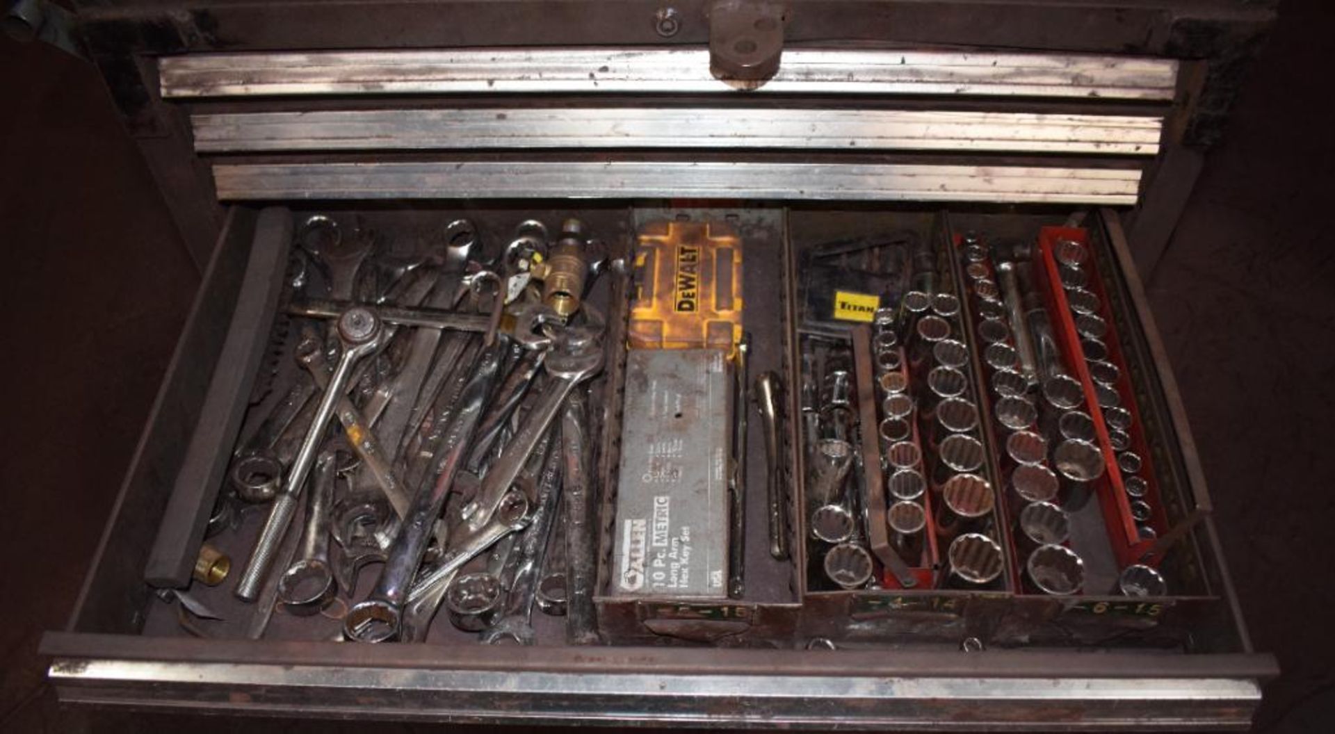 (1) 7 Drawer Rolling Tool Box. With vise & miscellaneous tools. - Image 6 of 9
