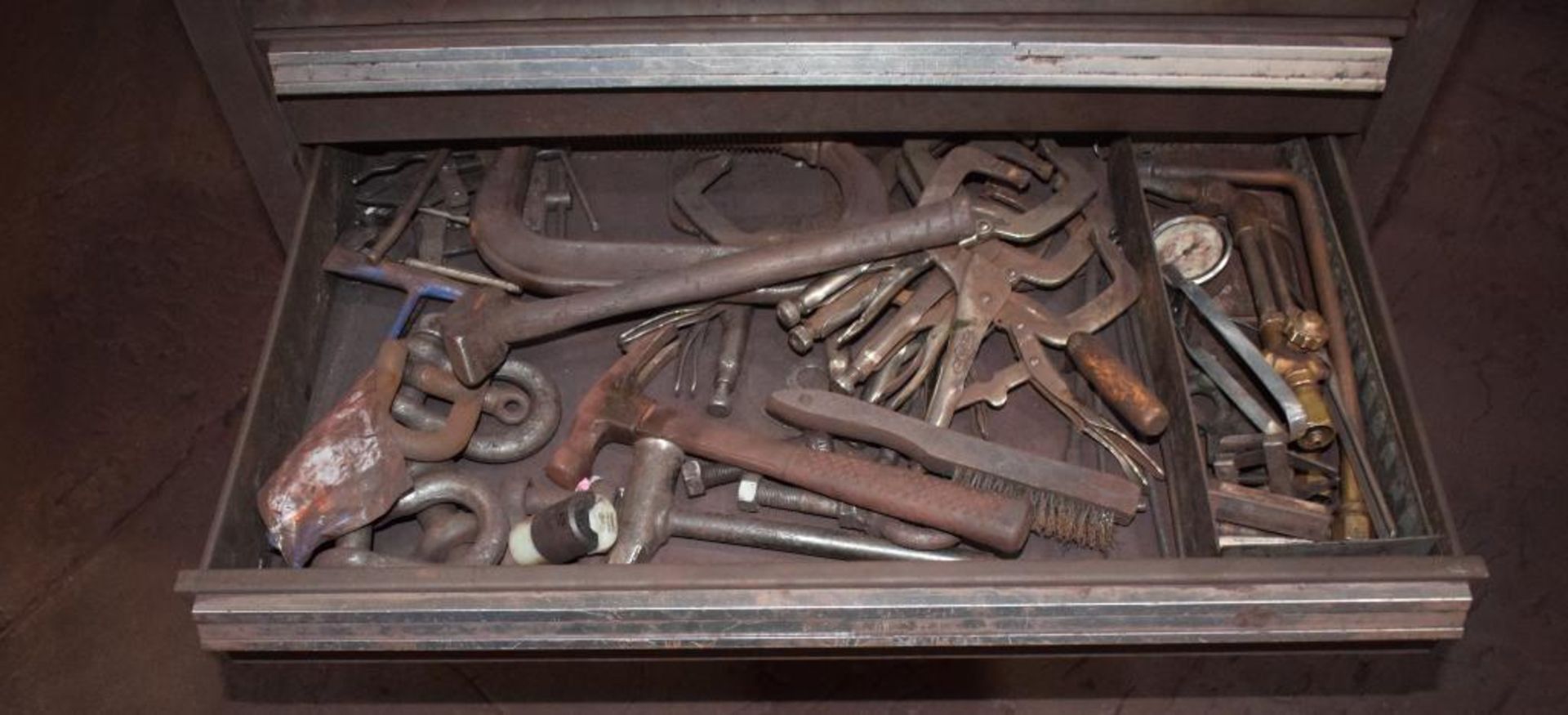 (1) 7 Drawer Rolling Tool Box. With vise & miscellaneous tools. - Image 8 of 9