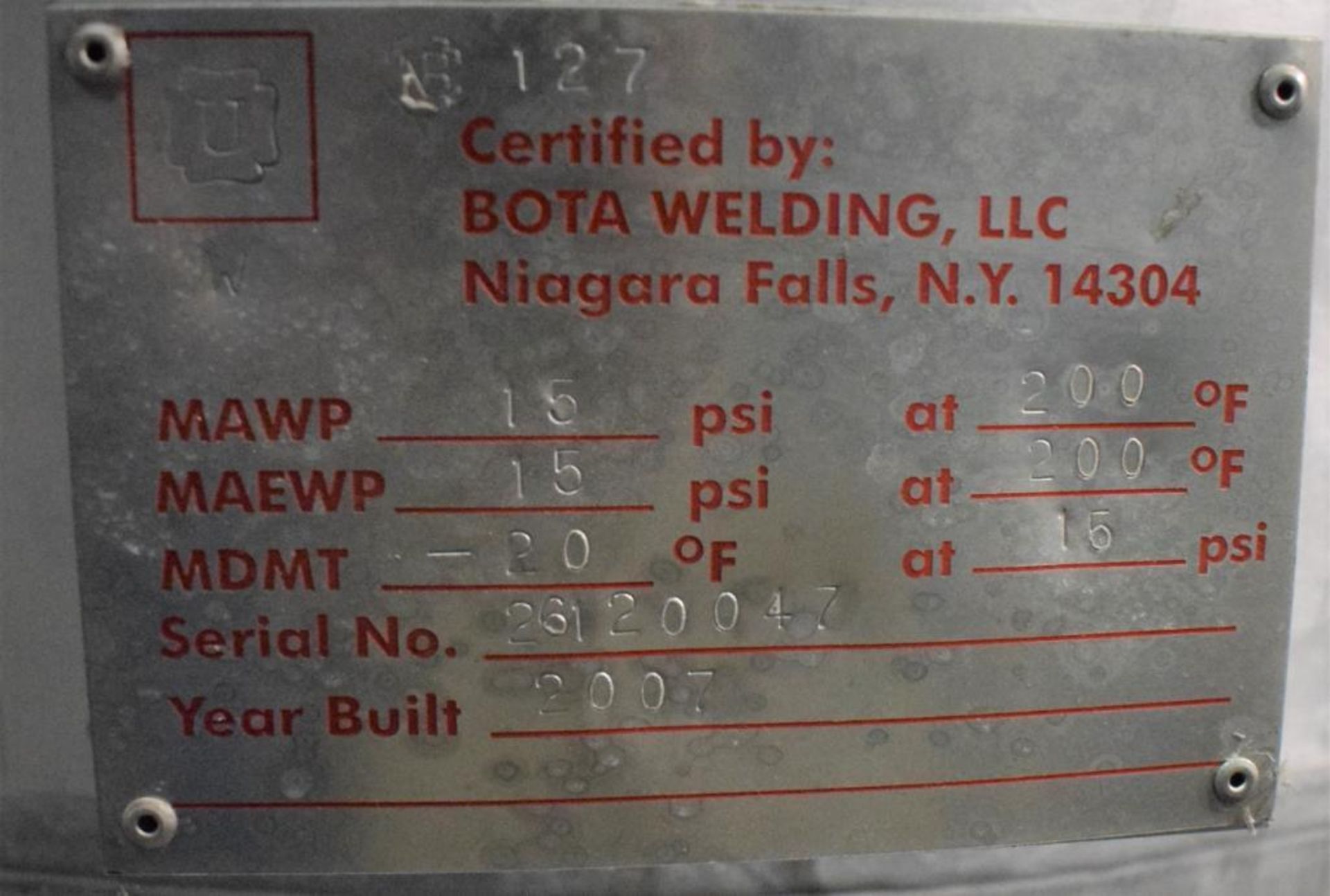 BOTA Welding 304L Stainless Steel Separator Tank. Internal rated 15 psi at -20 to 200 degrees F. Ser - Image 4 of 4