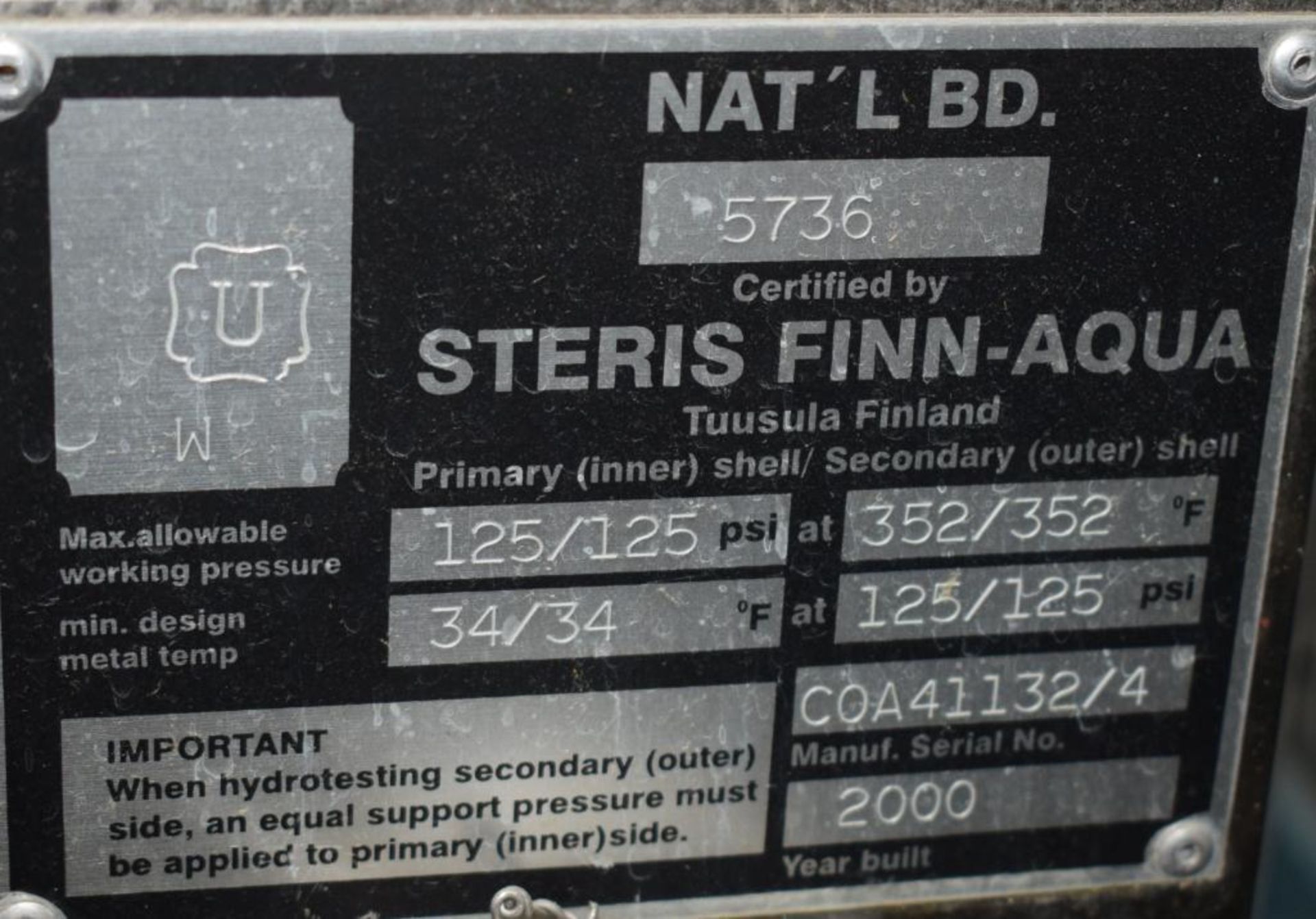 Steris Finn-Aqua Multiple-Effect Water Still, Model 500-S-4, Serial# COA41132, Built 2000. Designed - Image 9 of 33