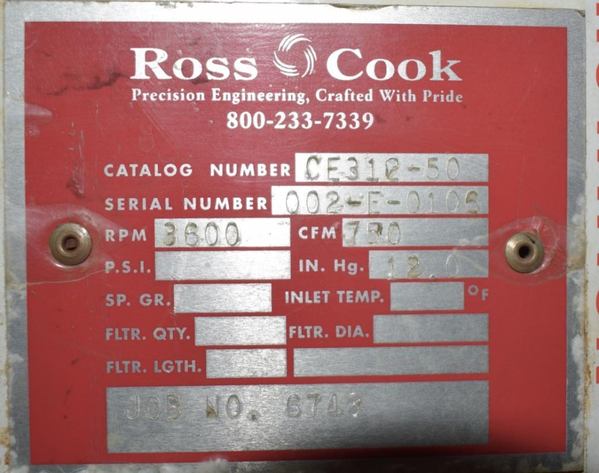 Ross Cook Blower, Model CE312-50, Serial# 002-E-0106. *SUBJECT TO BULK BID* - Image 8 of 8