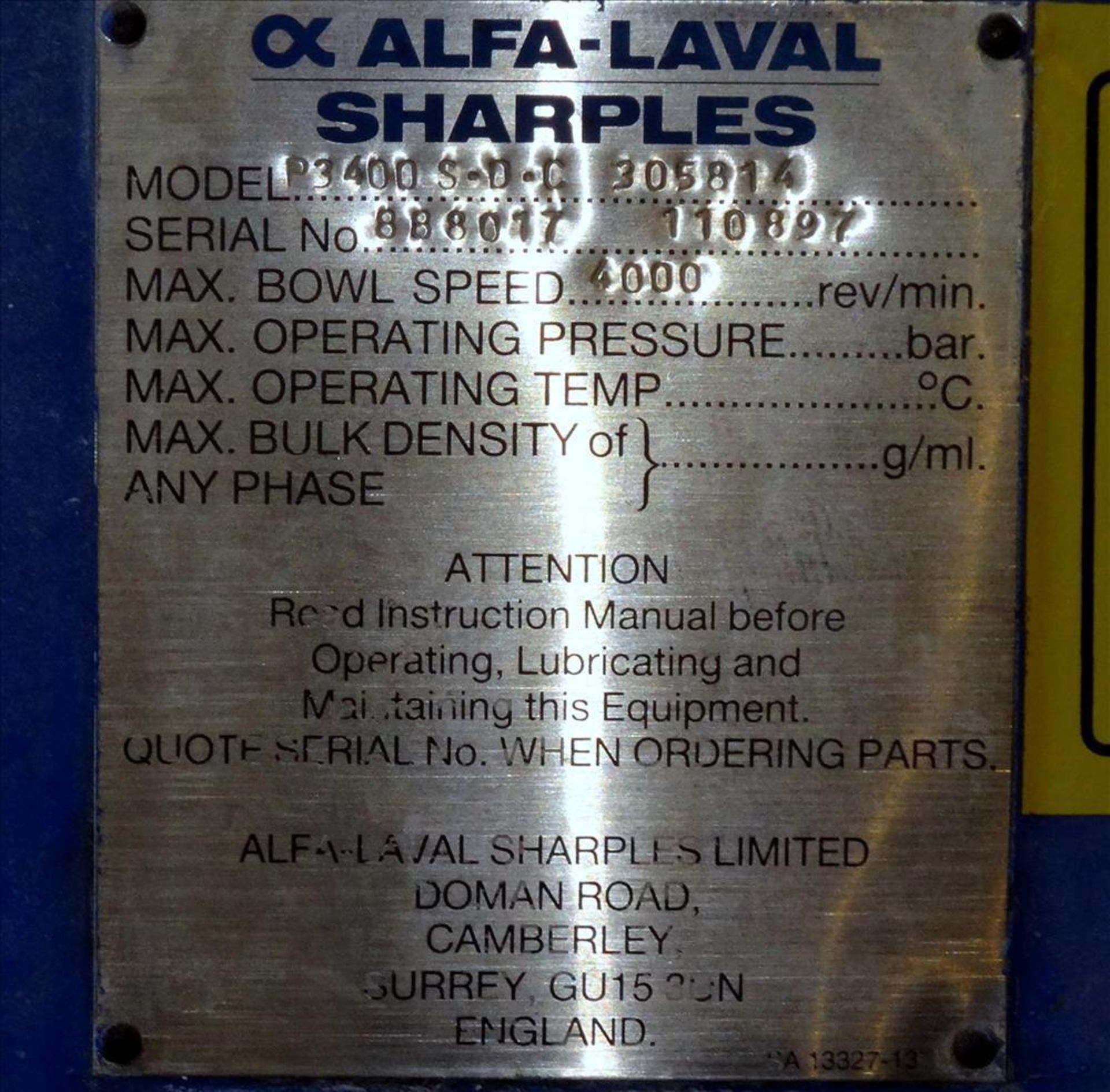 Used- Alfa Laval / Sharples P-3400 Super-D-Canter Centrifuge. 316 Stainless Steel construction (prod - Image 13 of 21