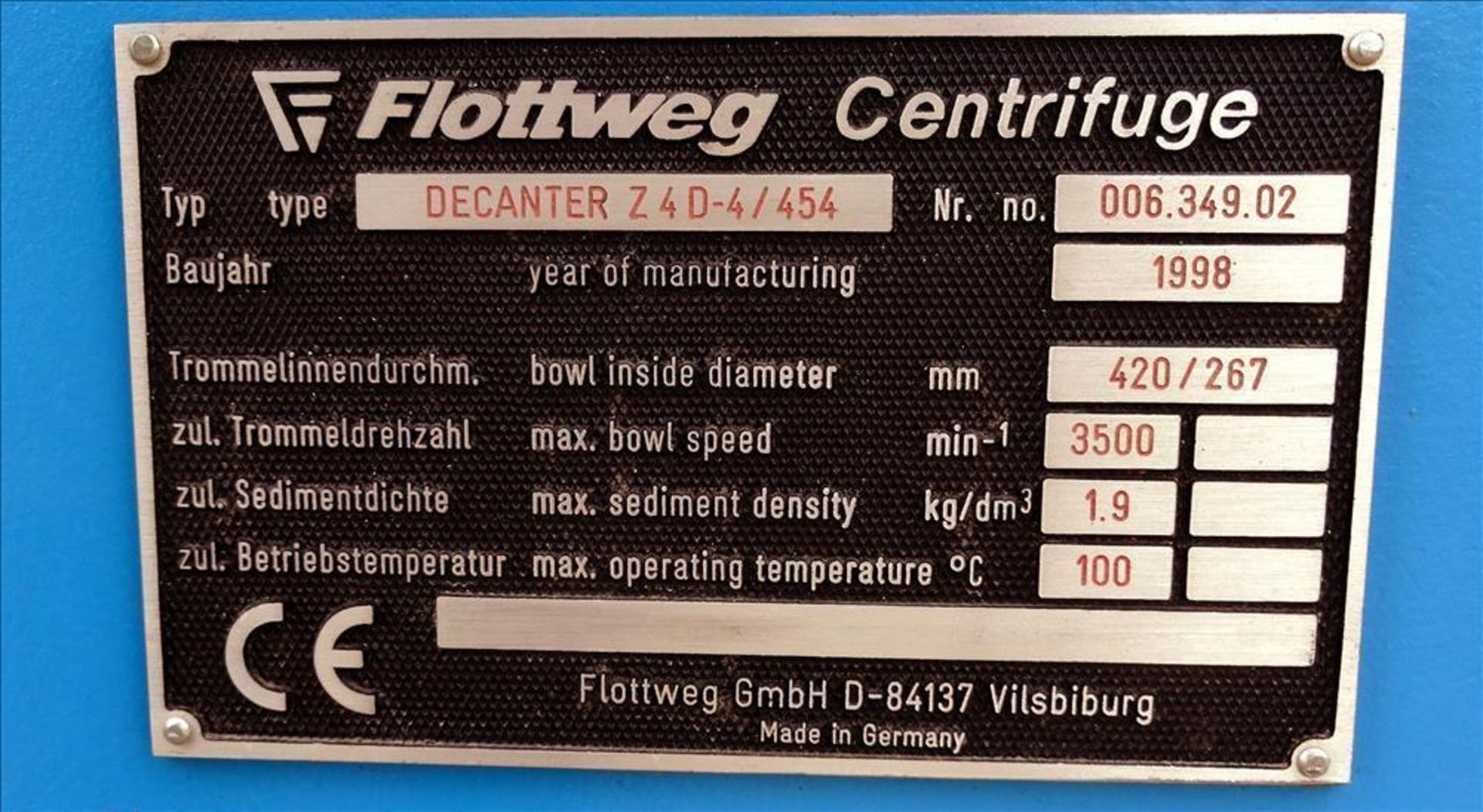 Used- Flottweg Z4D/4-454 Solid Bowl Decanter Centrifuge. 316 Stainless Steel construction (product c - Image 11 of 28