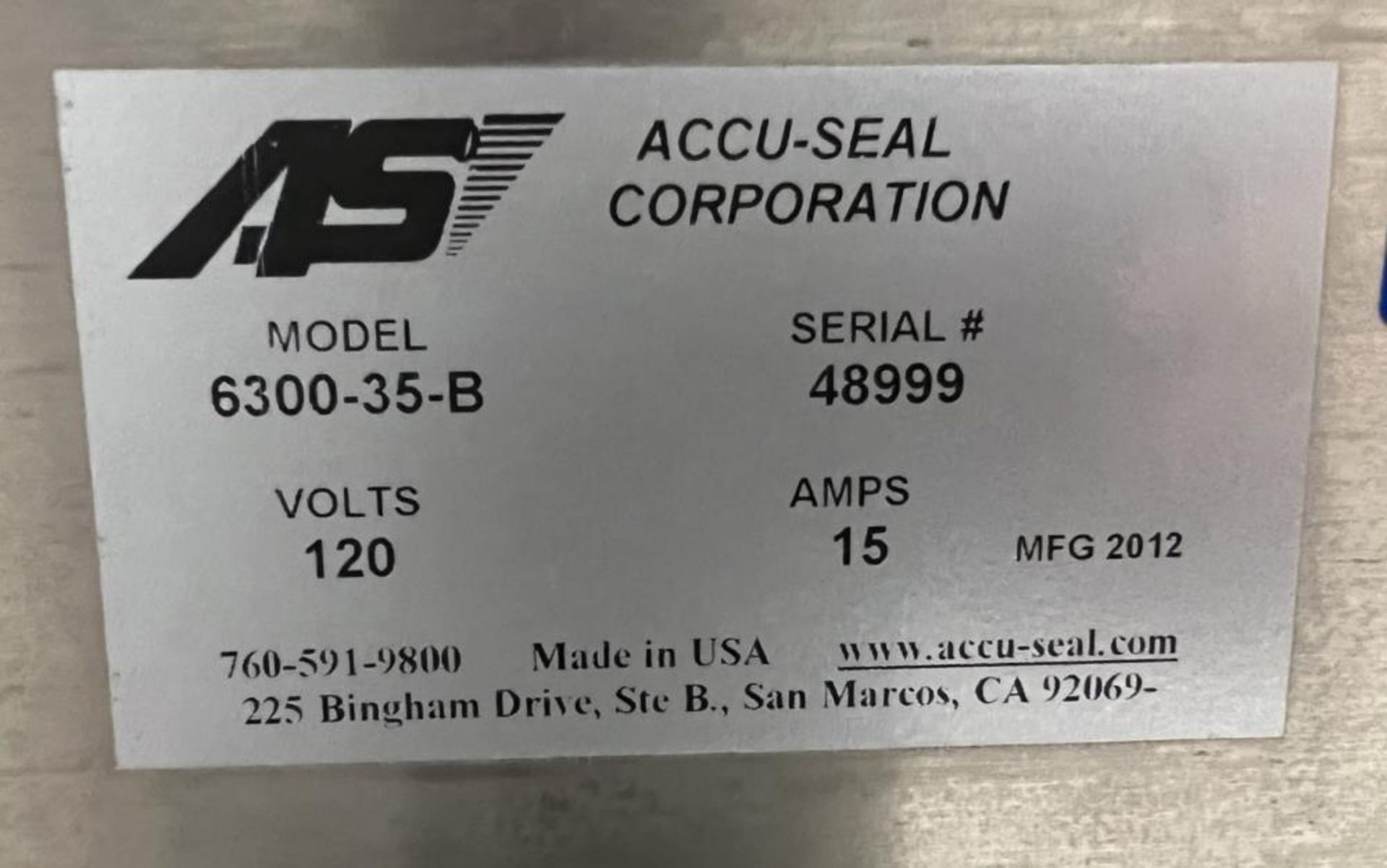 Used- Accu-Seal Bag Impulse Sealer, Model 6300-35-B. Seal length 34" maximum x 3/8" width. Has HMI. - Image 9 of 9