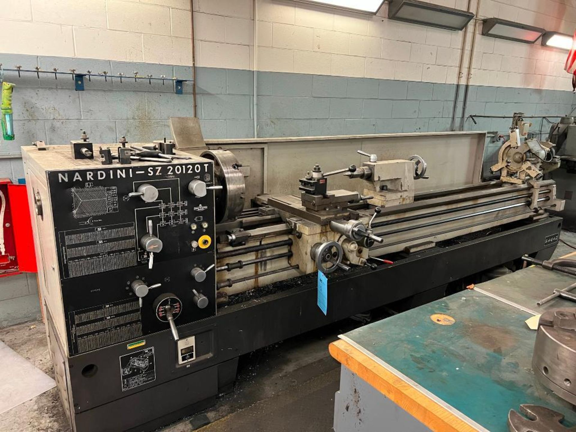 Nardini Engine Lathe Model SZ 20120T, S/N D5 JFO 443, with 4-Jaw Chuck and 3-Jaw Chuck