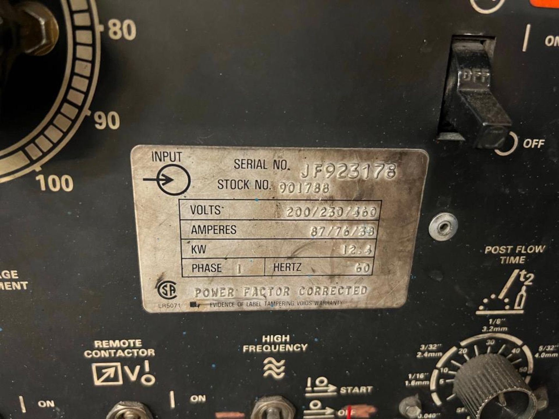 Miller AC/DC Arc Welder Model Dialarc HF, S/N JF923178, with Miller Coolmate 4, (2) Tanks, all on (1 - Image 5 of 12