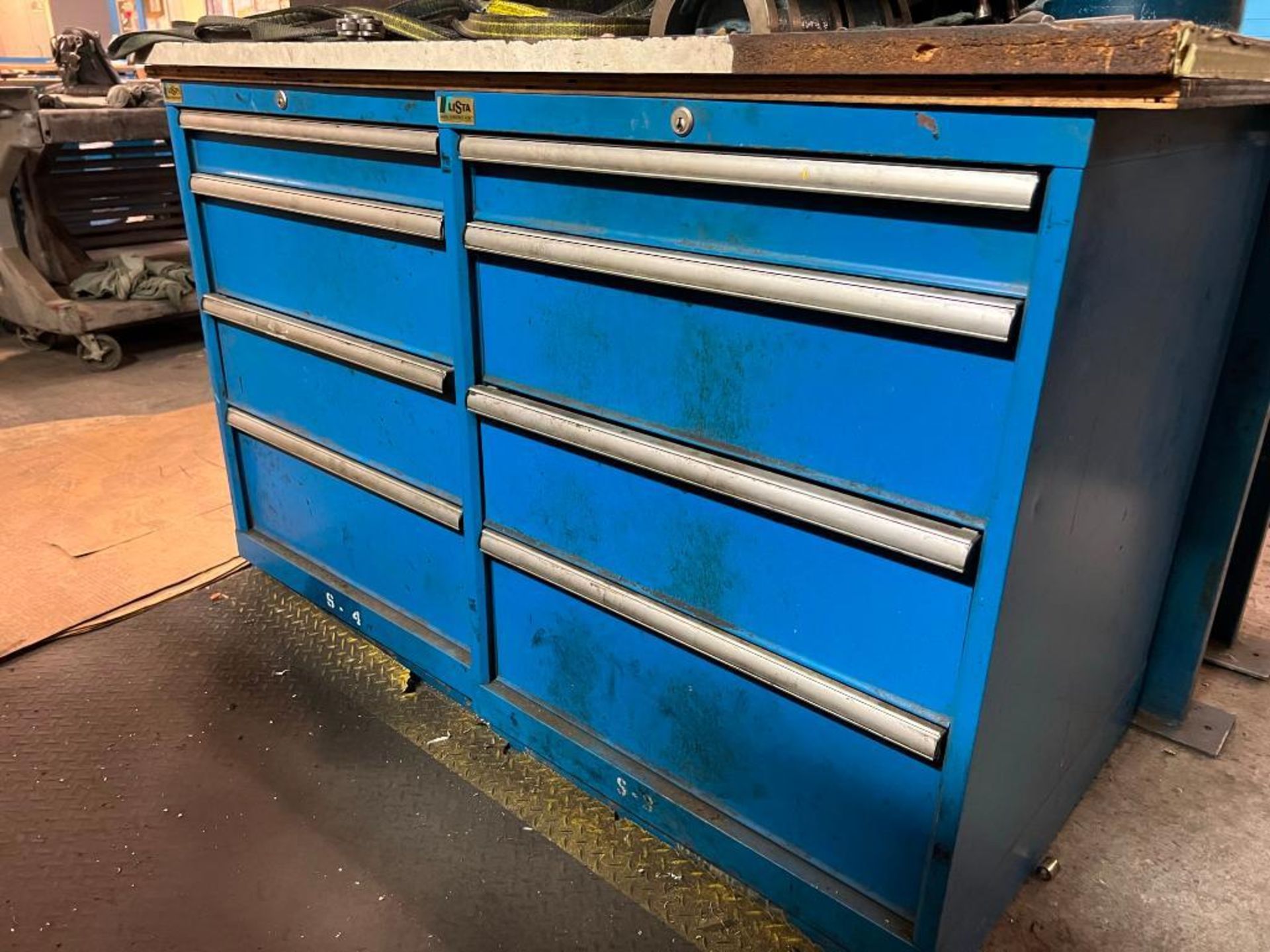Lot: Wood Top Work Bench with (2) Lista Cabinets and Contents of Cabinets (*Lathe Tooling NOT INCLUD - Image 2 of 10