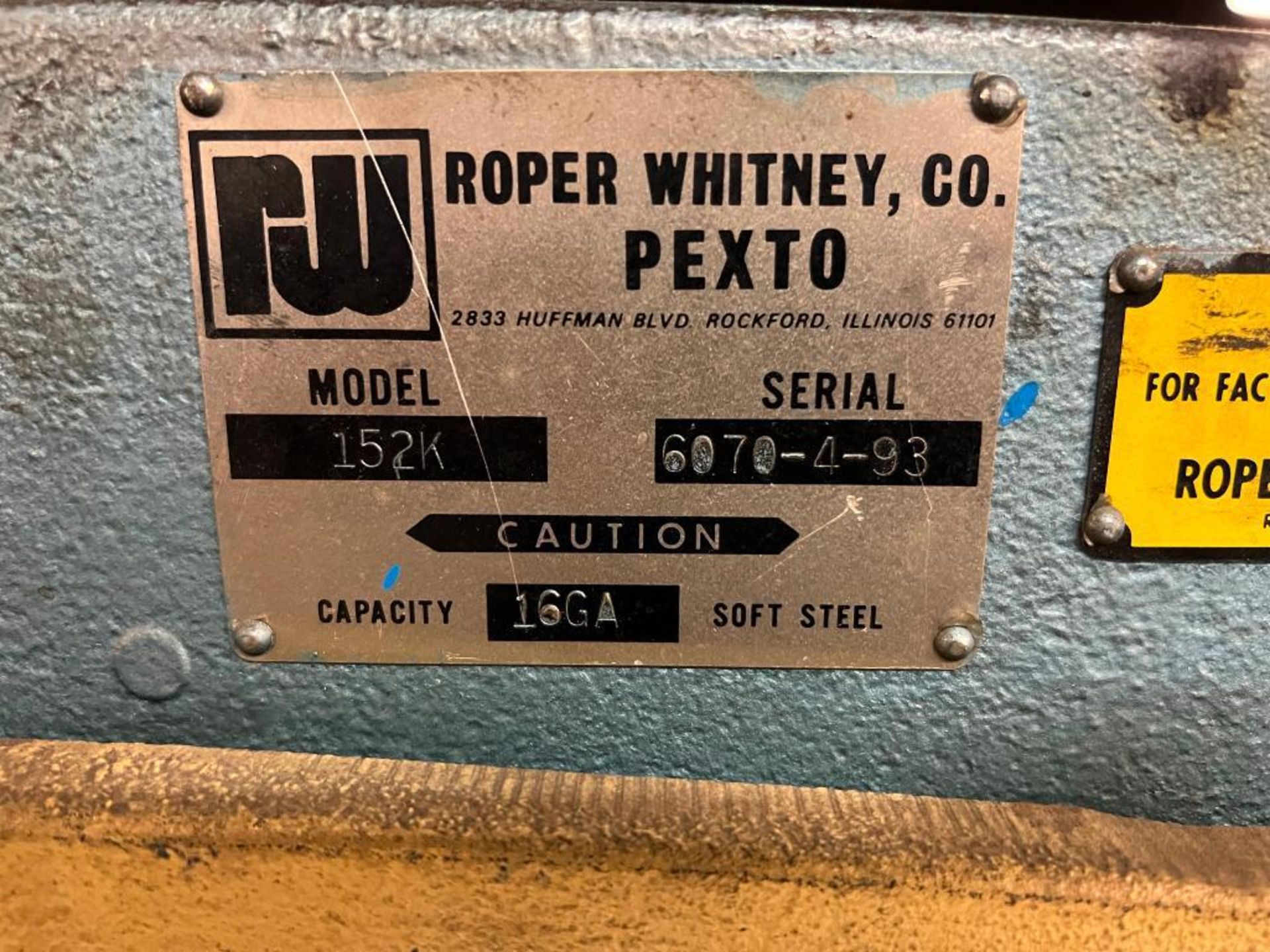 Roper Whitney Pexto Shear Model 1524, S/N 6070-4-93, 16 GA Capacity