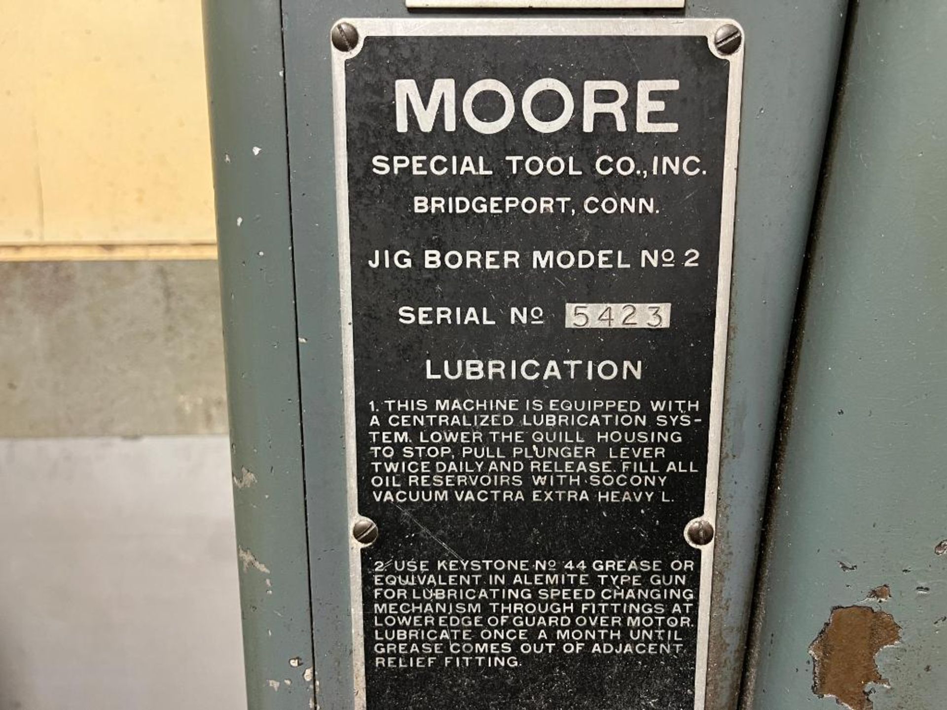 Moore No. 2 Jig Borer. S/N 5423. 10" Throat. 10" x 19" T-Slot Work Table. - Image 7 of 7