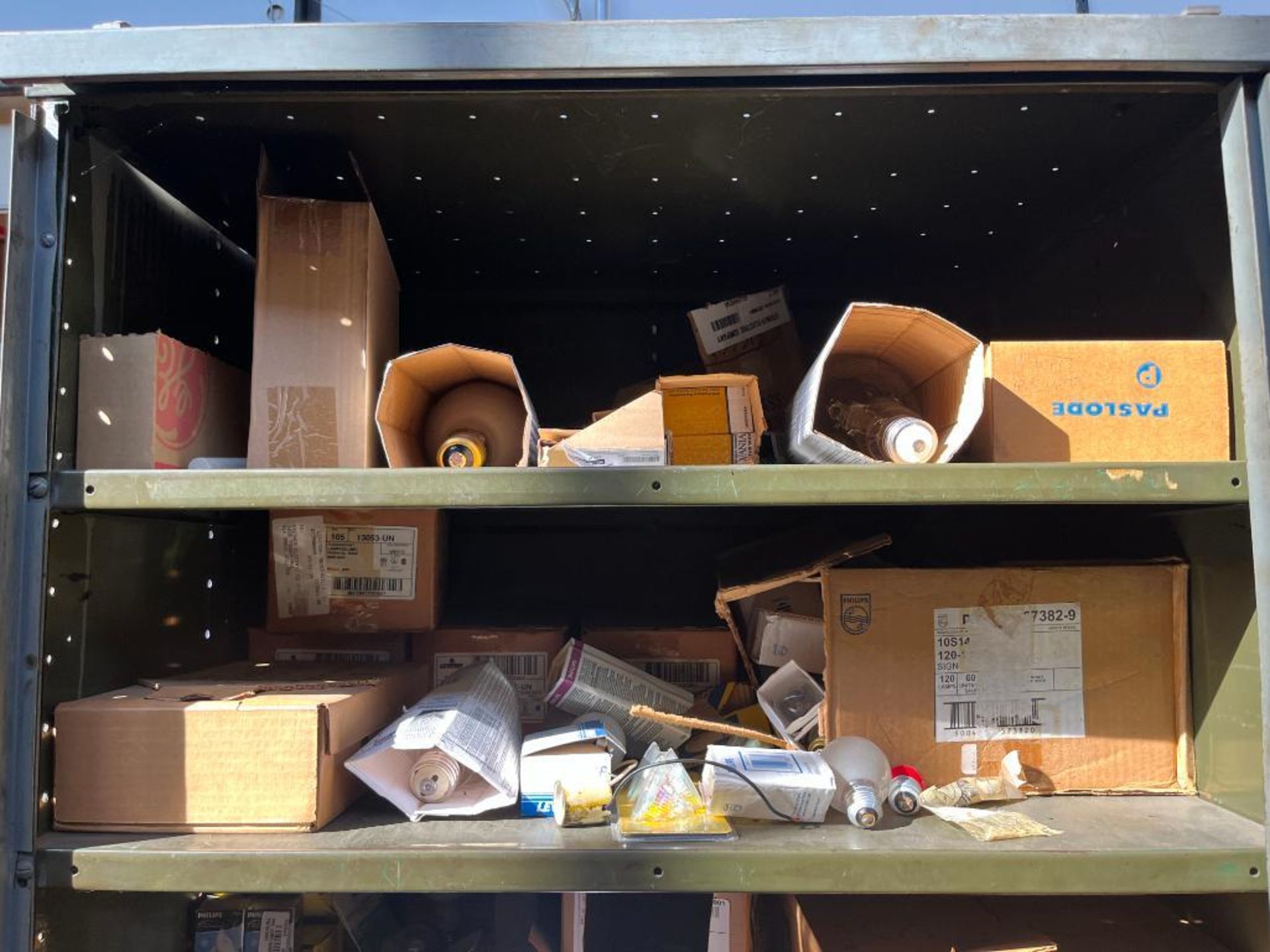 Large Quantity of Breakers, Switches, Light bulbs, Batteries, & (3) Steel Cabinets - Image 2 of 19