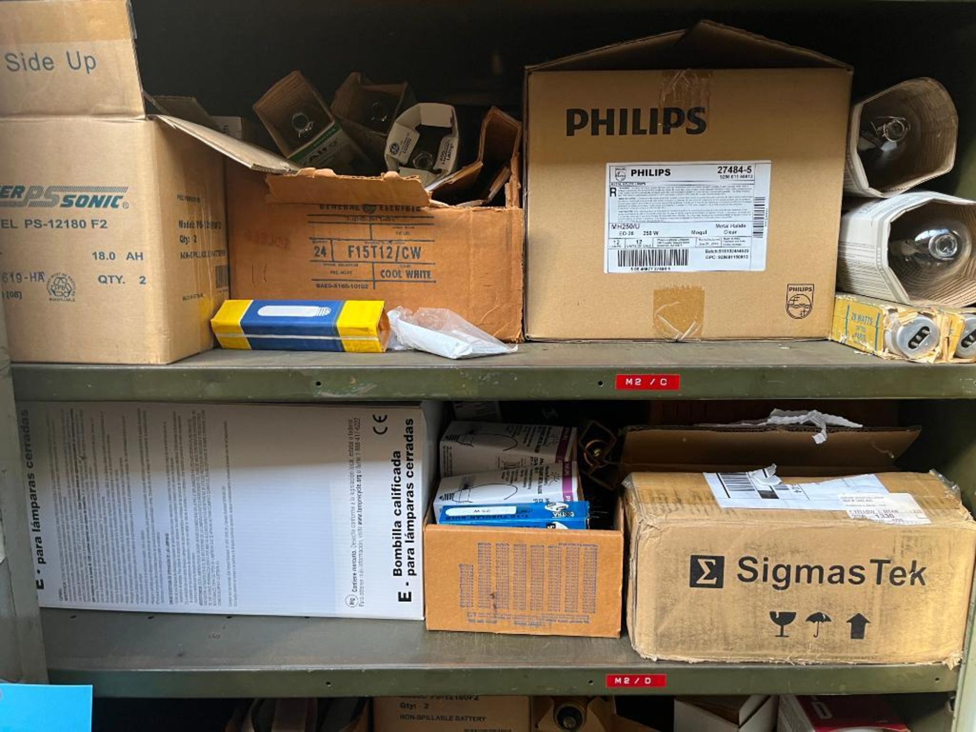 Large Quantity of Breakers, Switches, Light bulbs, Batteries, & (3) Steel Cabinets - Image 6 of 19