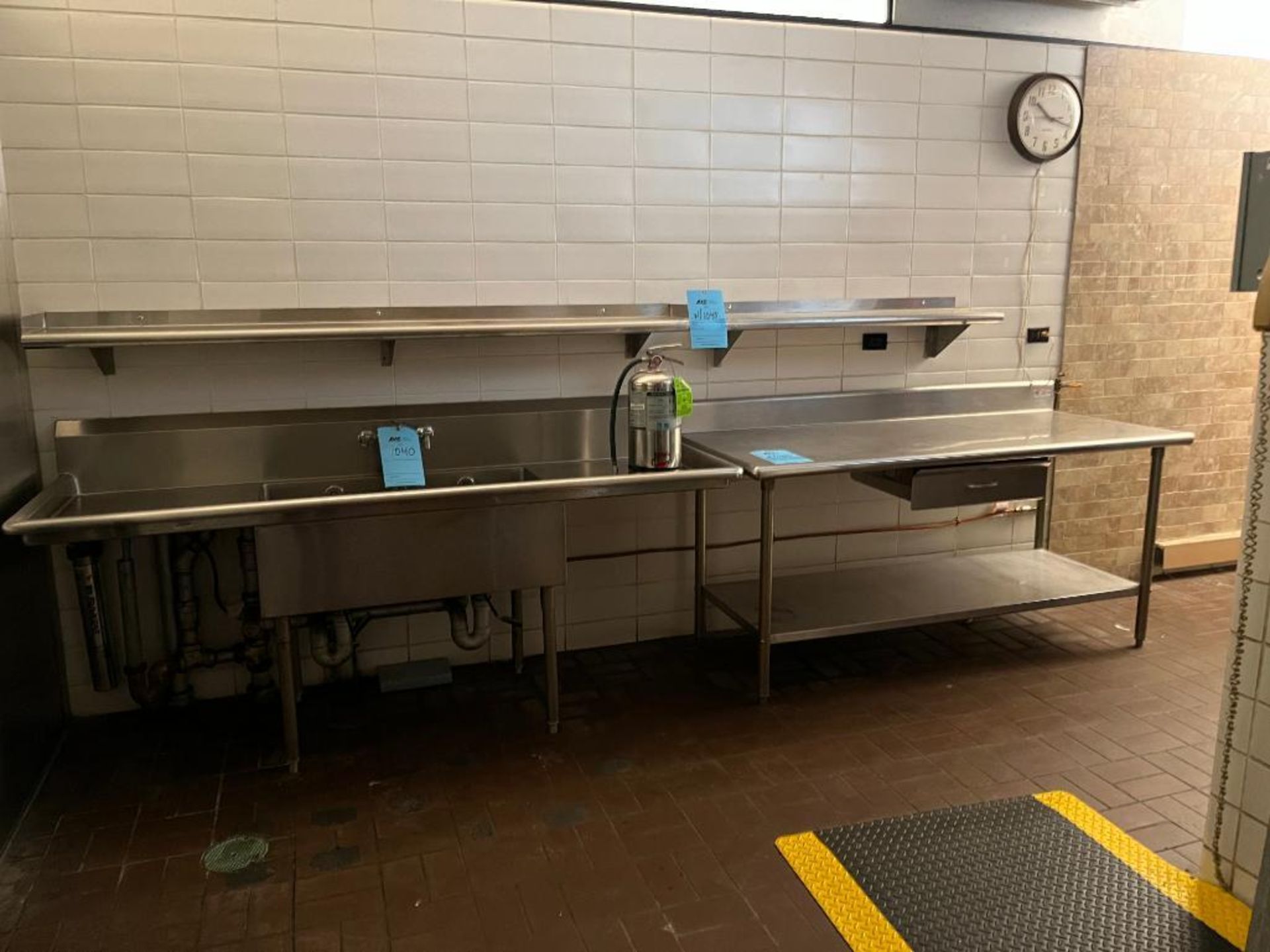 Lot (4): 84" 29" Stainless Steel Sink, 72" x 30" Prep Table & 2 Upper Shelves