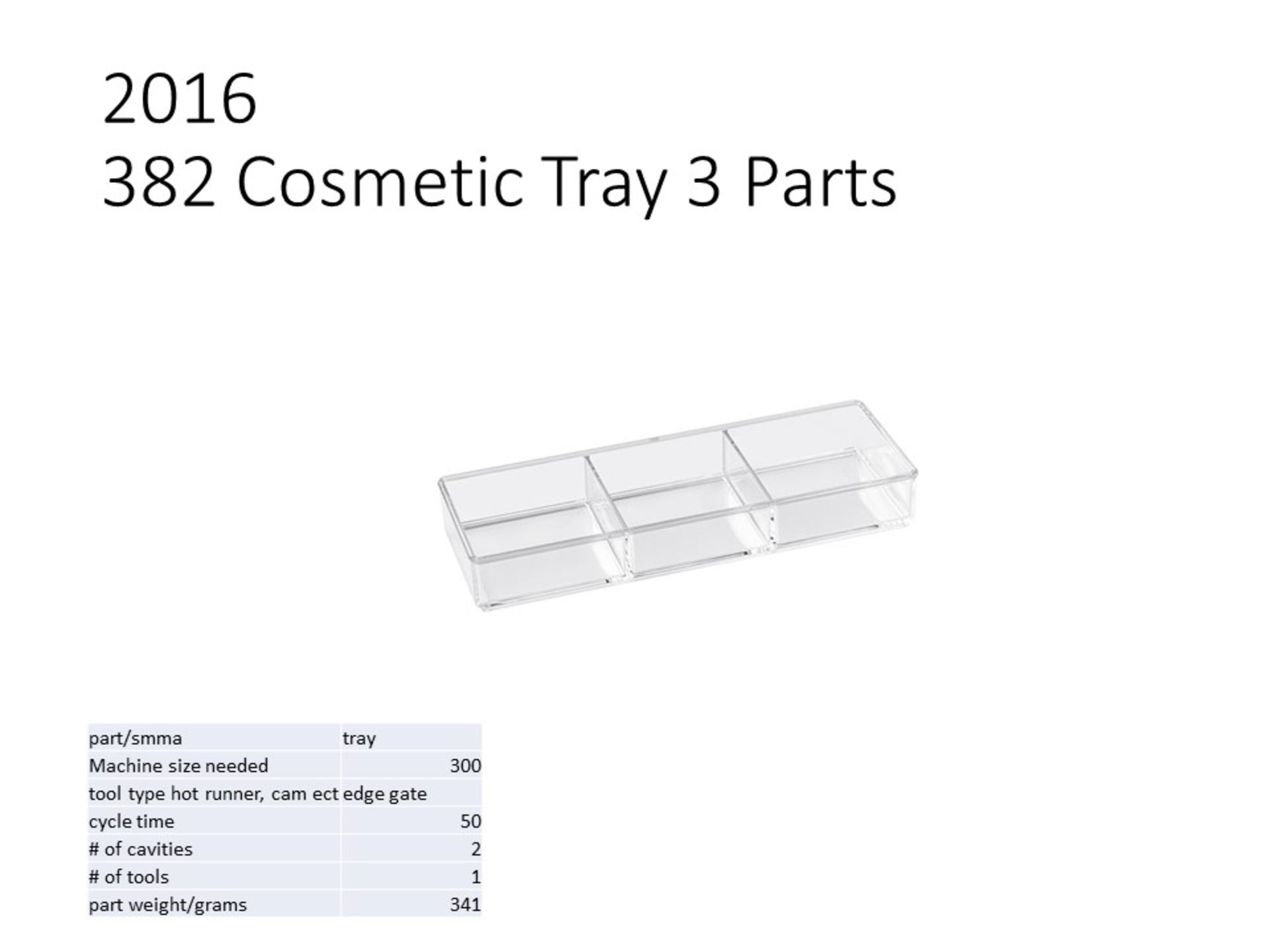 PLASTIC INJECTION MOLD - 382 Cosmetic tray 3 part