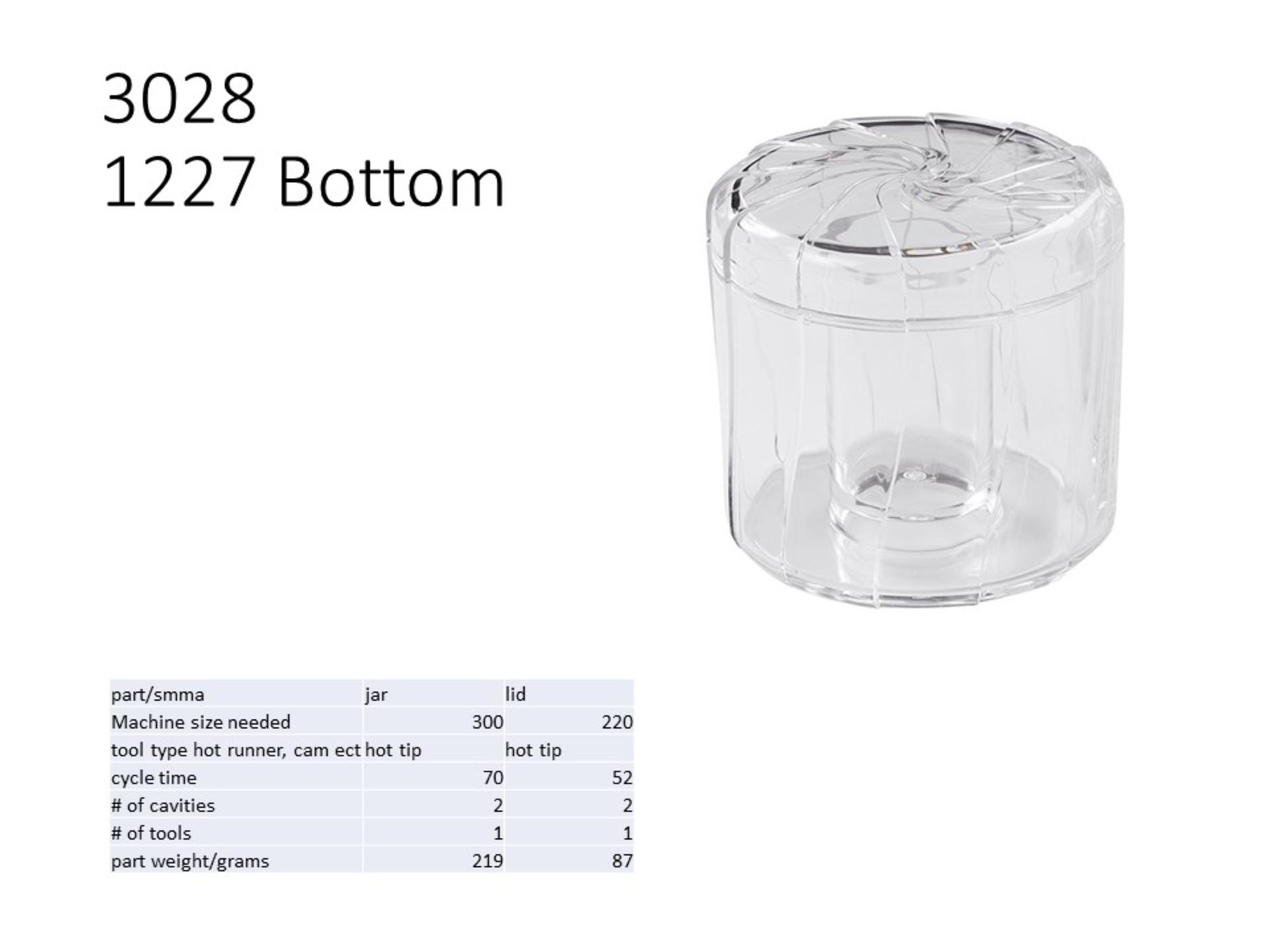 PLASTIC INJECTION MOLD - 1227 cotton jar bottom