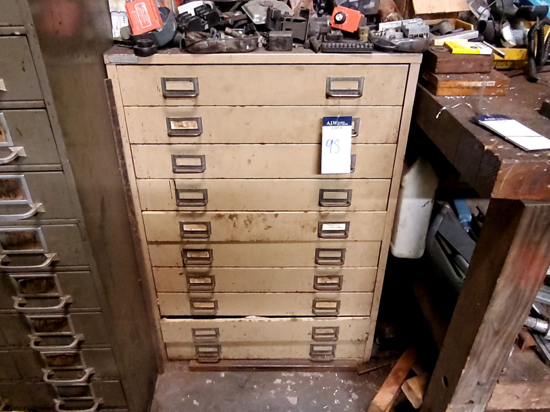 10-Drawer Steel Cabinet w/ Contents