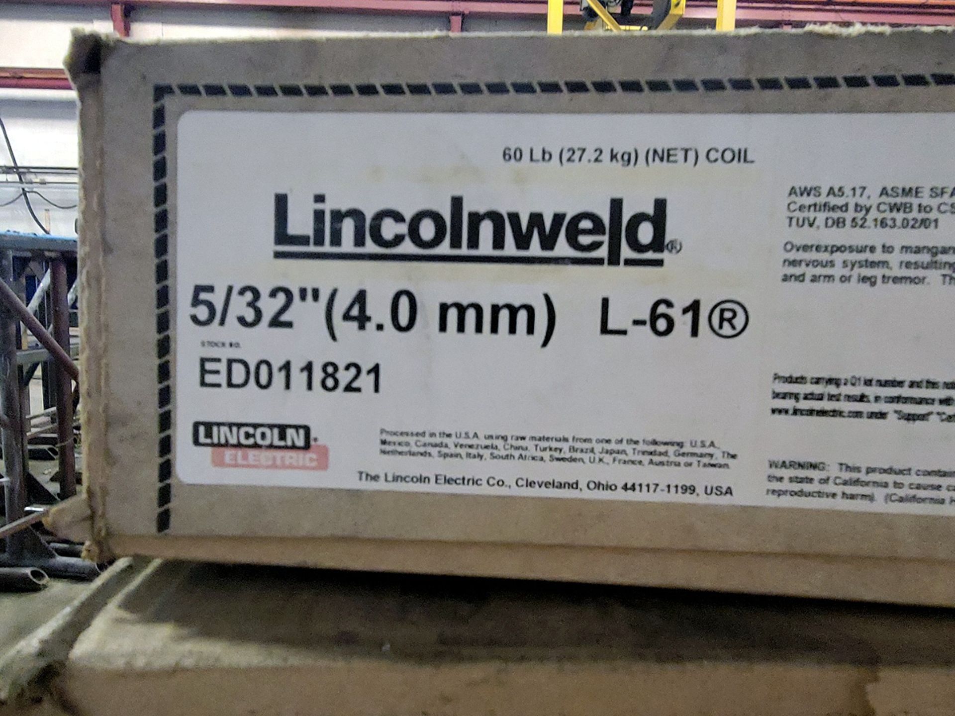 [Each] Box of Lincolnweld 5/32" (4.0mm) L-61 ED011821 Welding Wire (60Lbs.) - Image 2 of 2