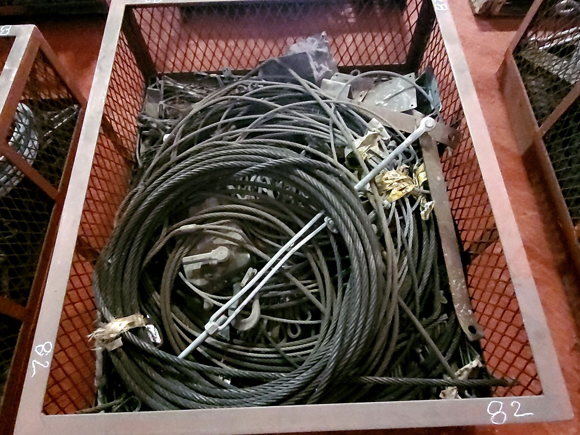 A Group of Ass't Braided Cable and Tensioners With Steel Bin