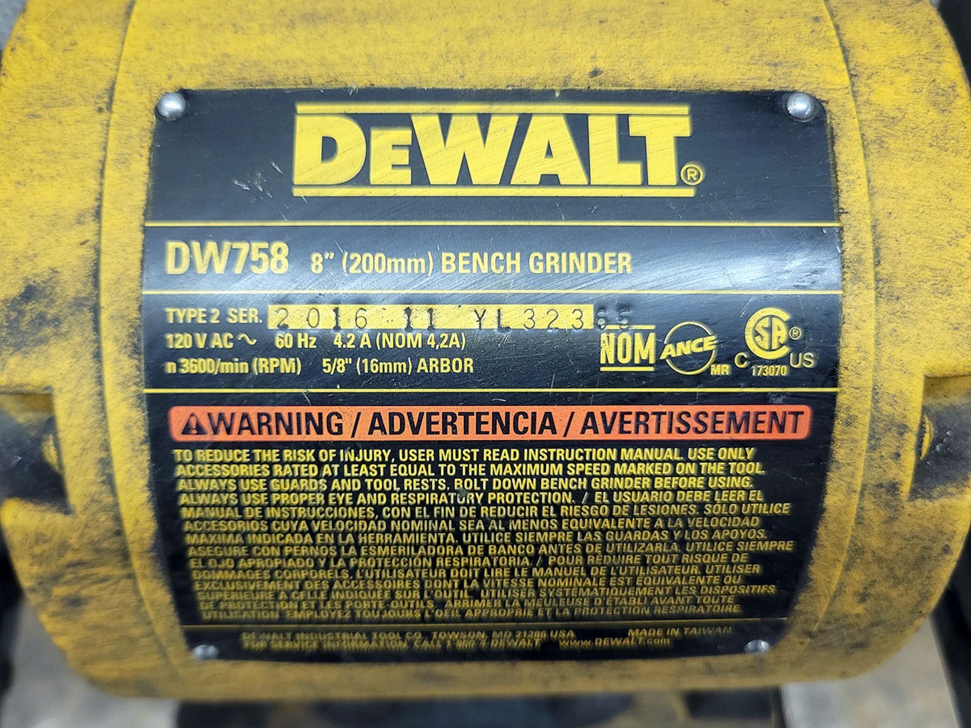 DeWalt DW758 8" Dual-End Bench Grinder on Pedestal - Image 4 of 4