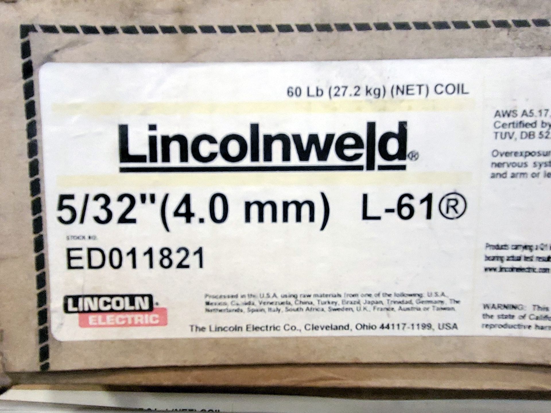 [Each] Box of Lincolnweld 5/32" (4.0mm) L-61 ED011821 Welding Wire (60Lbs.) - Image 2 of 2