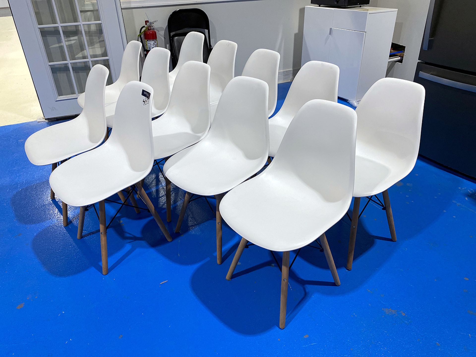 {Each} (12) Eames Style, White Molded Plastic Chairs