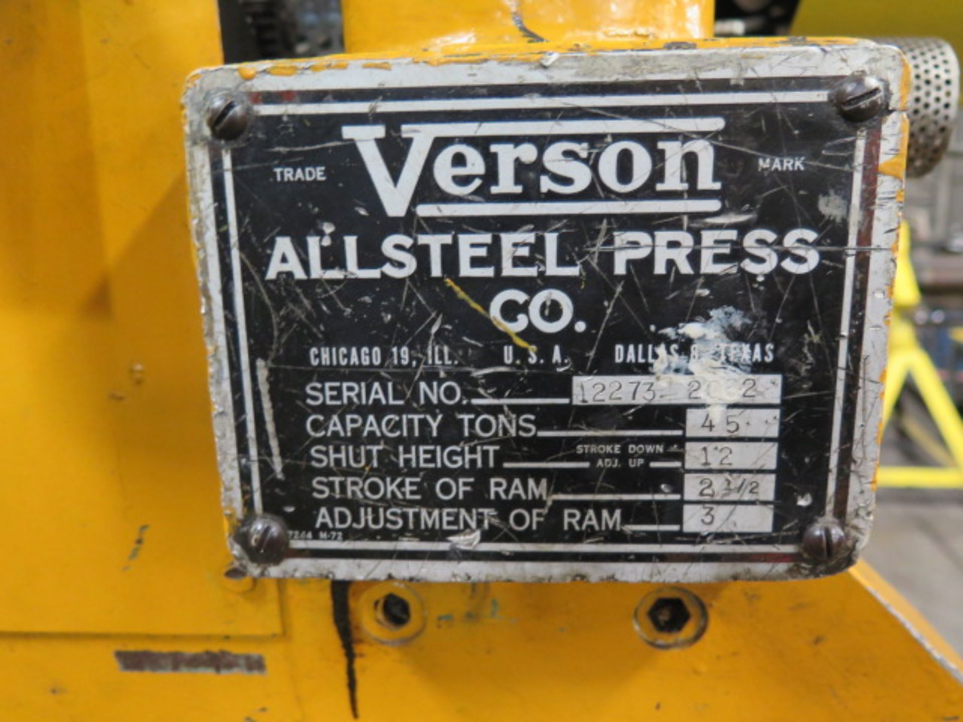 Version 45 Ton x 78” Press Brake w/ Manual Back Gage, 2 ½” Stroke, 3” Adjust, SOLD AS IS - Image 4 of 11