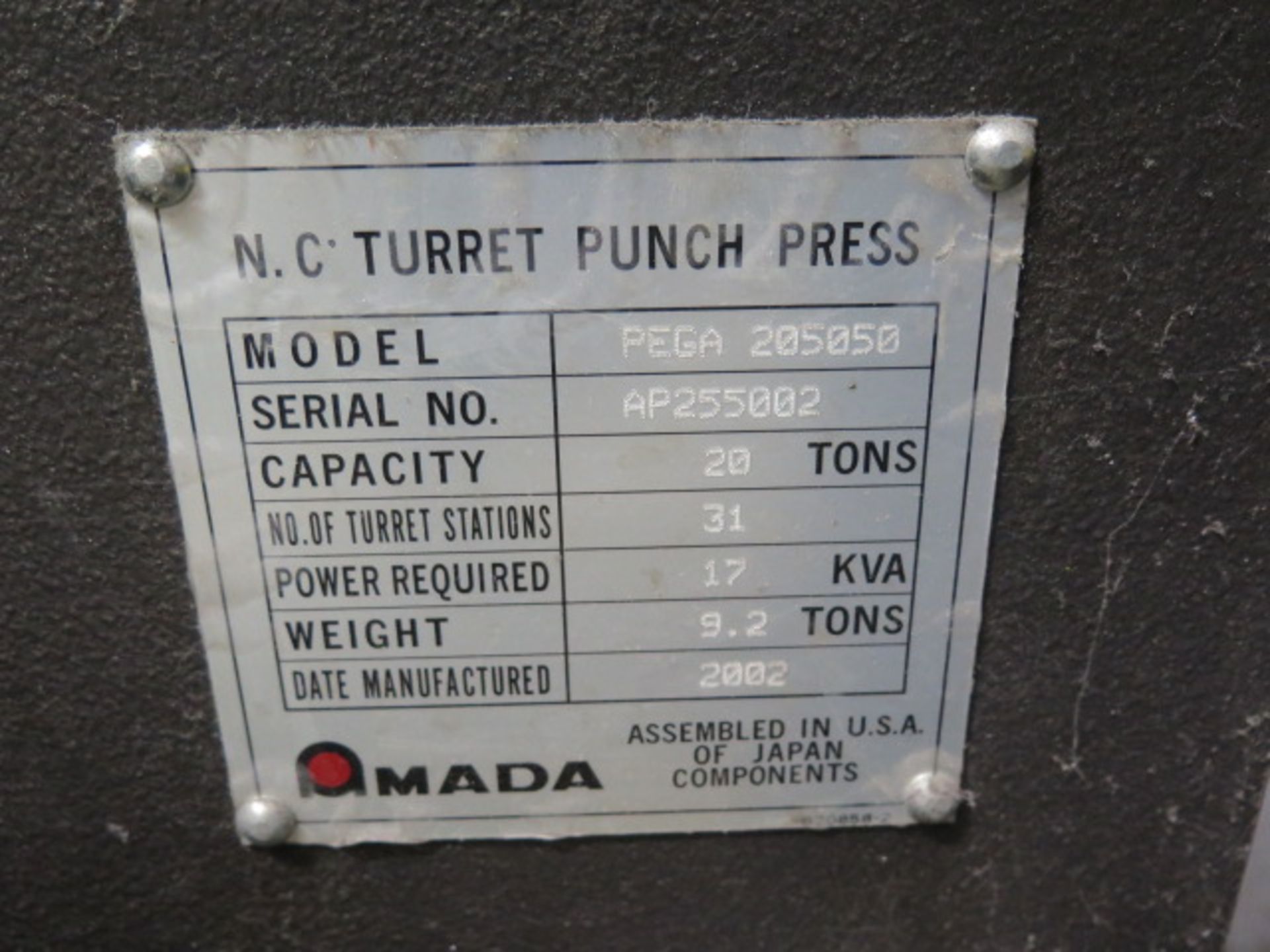 2002 Amada PEGA-255 mdl. PEGA 205050 20 Ton 31-Stat CNC Turret Punch Press s/n AP255002, SOLD AS IS - Image 17 of 17
