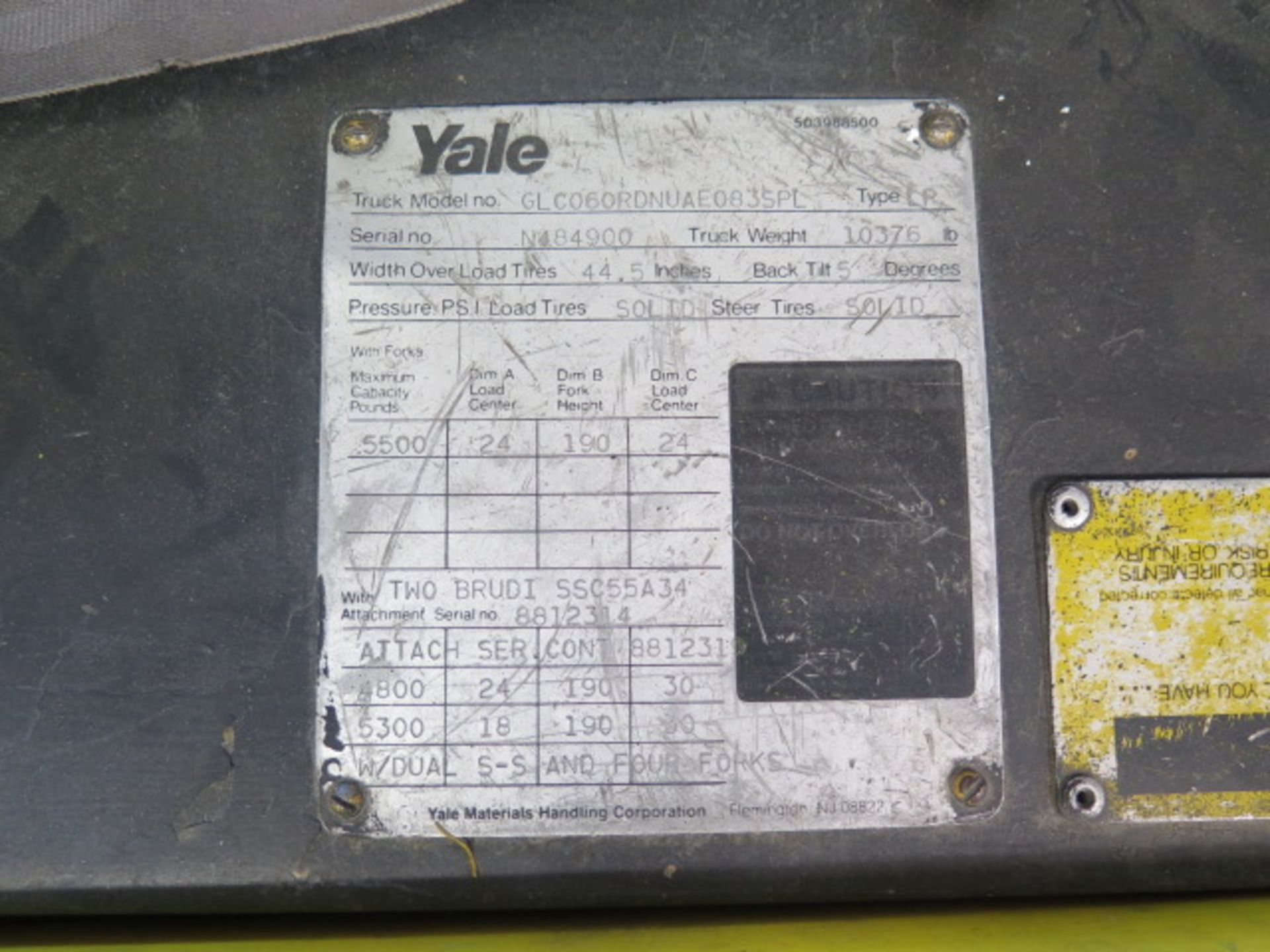 Yale GLC060RDNUAE083SPL 5500 Lb Cap LPG Forklift s/n N484900 w/ 3-Stage Mast, 190” Lift SOLD AS IS - Image 14 of 15