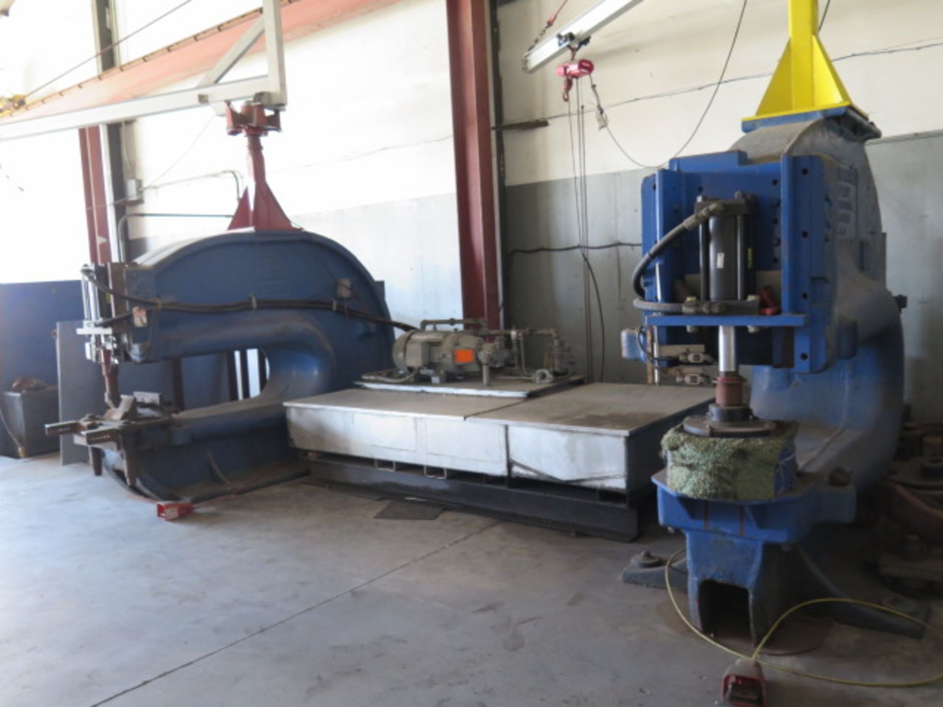 Hilles & Jones #5 Hydraulic C-Frame Press w/ 65” Throat, Custom 500 Lb Cap Hoist and Hi, SOLD AS IS - Image 2 of 23