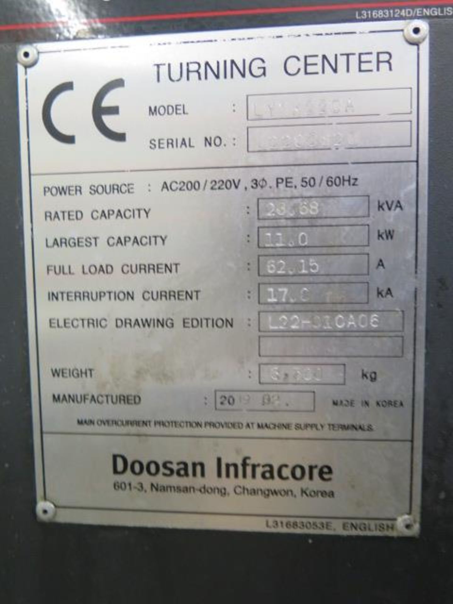 2009 Doosan LYNX 220A CNC Turning Center s/n L2203820 w/ Doosan-Fanuc i Series Controls, SOLD AS IS - Image 18 of 18