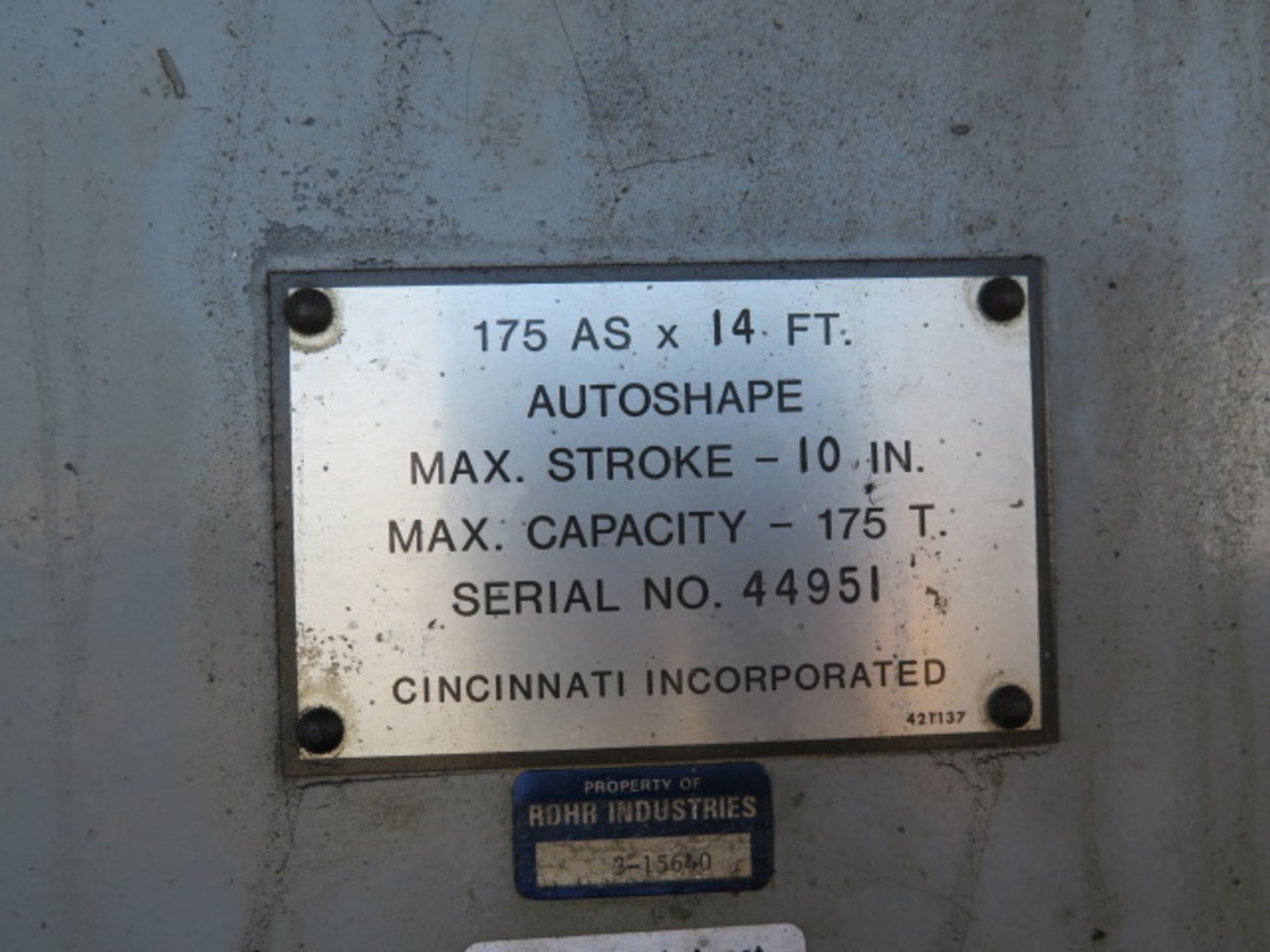 Cincinnati 175ASx14ft 175 Ton x 16’ CNC Hyd Brake s/n 44951 w/ Autoshape CNC Controls, SOLD AS IS - Image 20 of 21