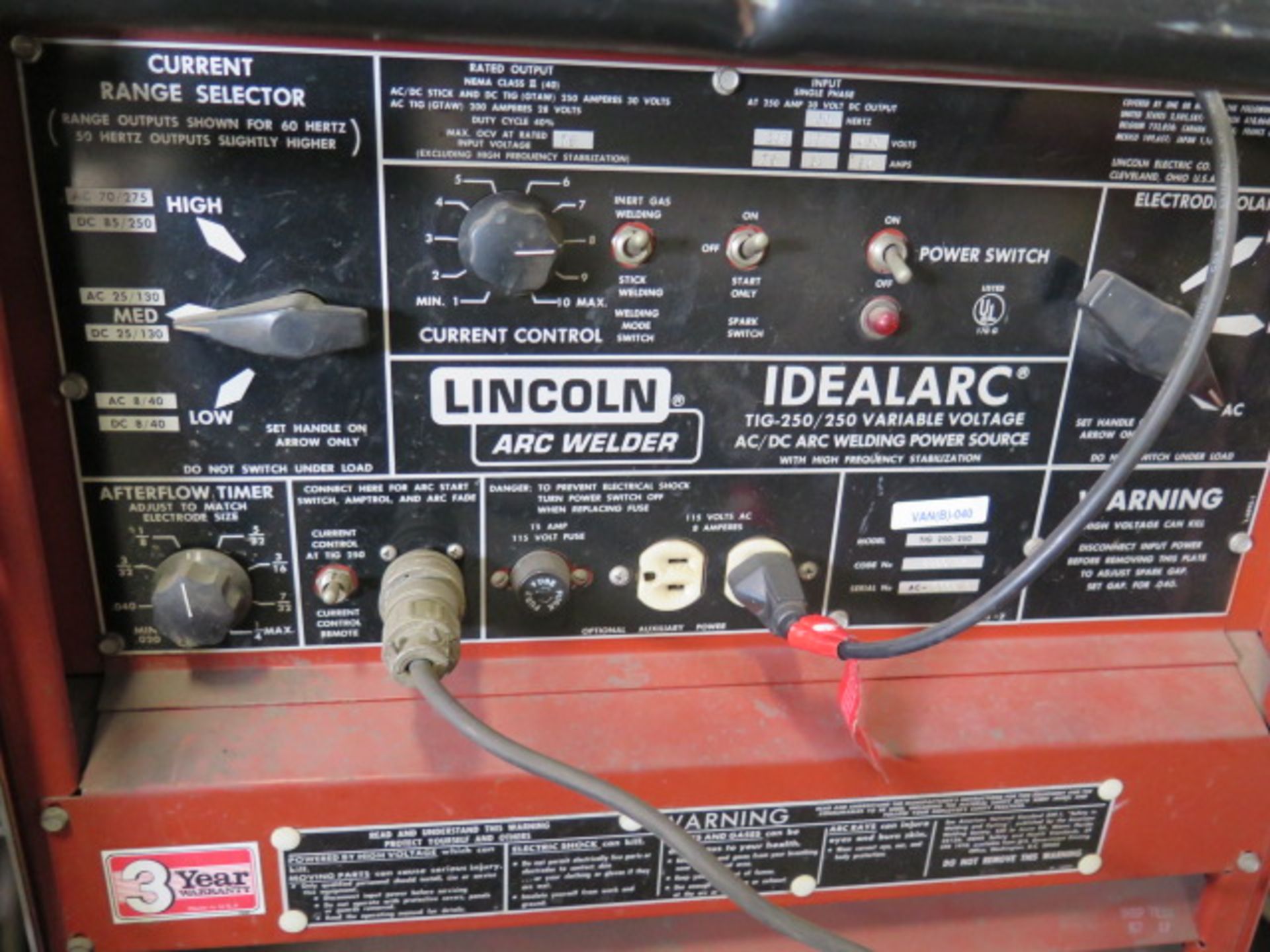 Lincoln Idealarc TIG-250/250 VV-AC/DC Arc Welding Power Source (SOLD AS-IS - NO WARRANTY) - Image 7 of 7