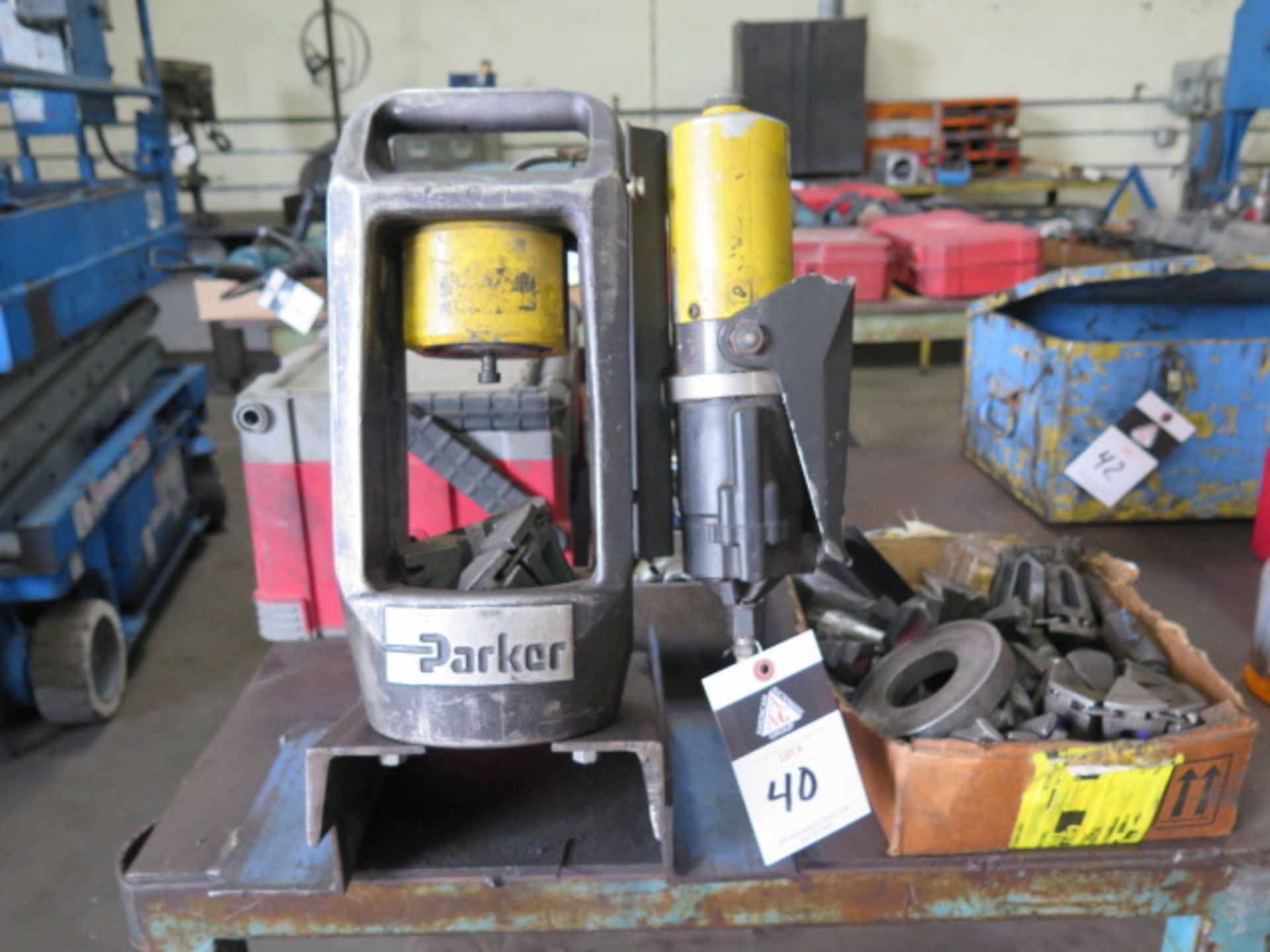 Parker Hydraulic Hose Crimper w/ Tooling and Bench (SOLD AS-IS - NO WARRANTY)