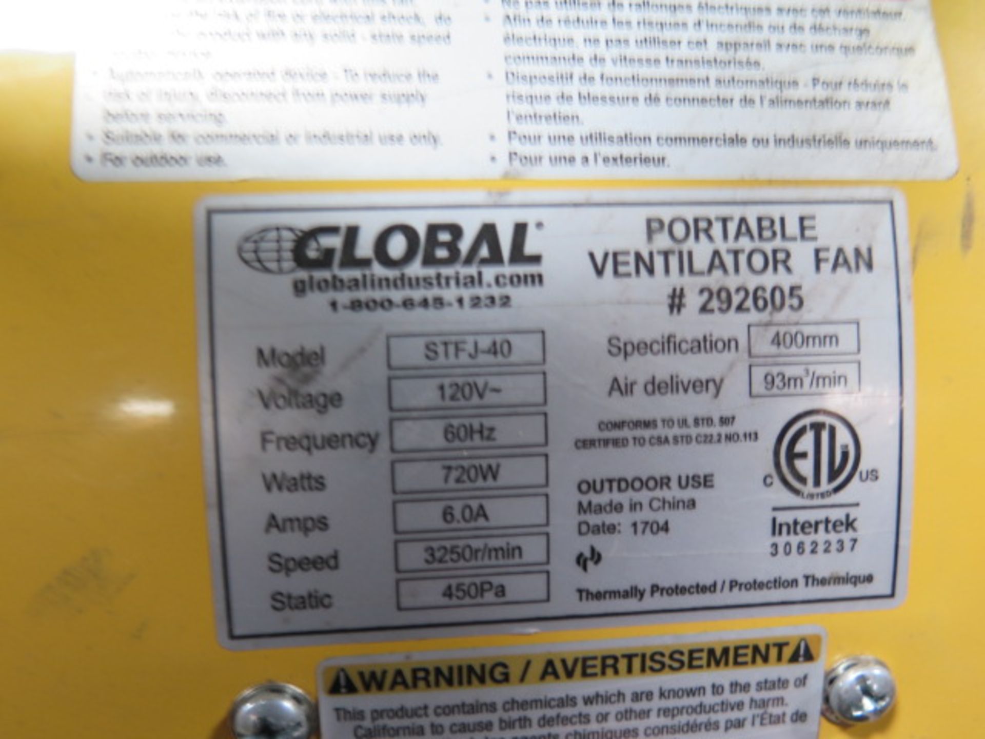 Global Portable Ventilation Fans (2) and Propane Heater (SOLD AS-IS - NO WARRANTY) - Image 6 of 7