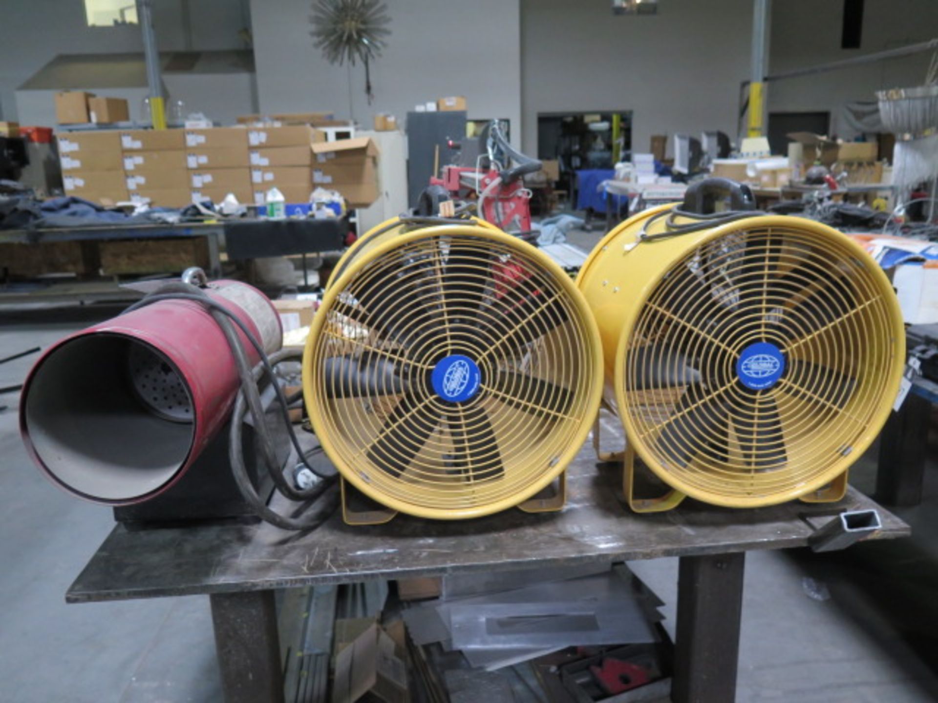 Global Portable Ventilation Fans (2) and Propane Heater (SOLD AS-IS - NO WARRANTY)