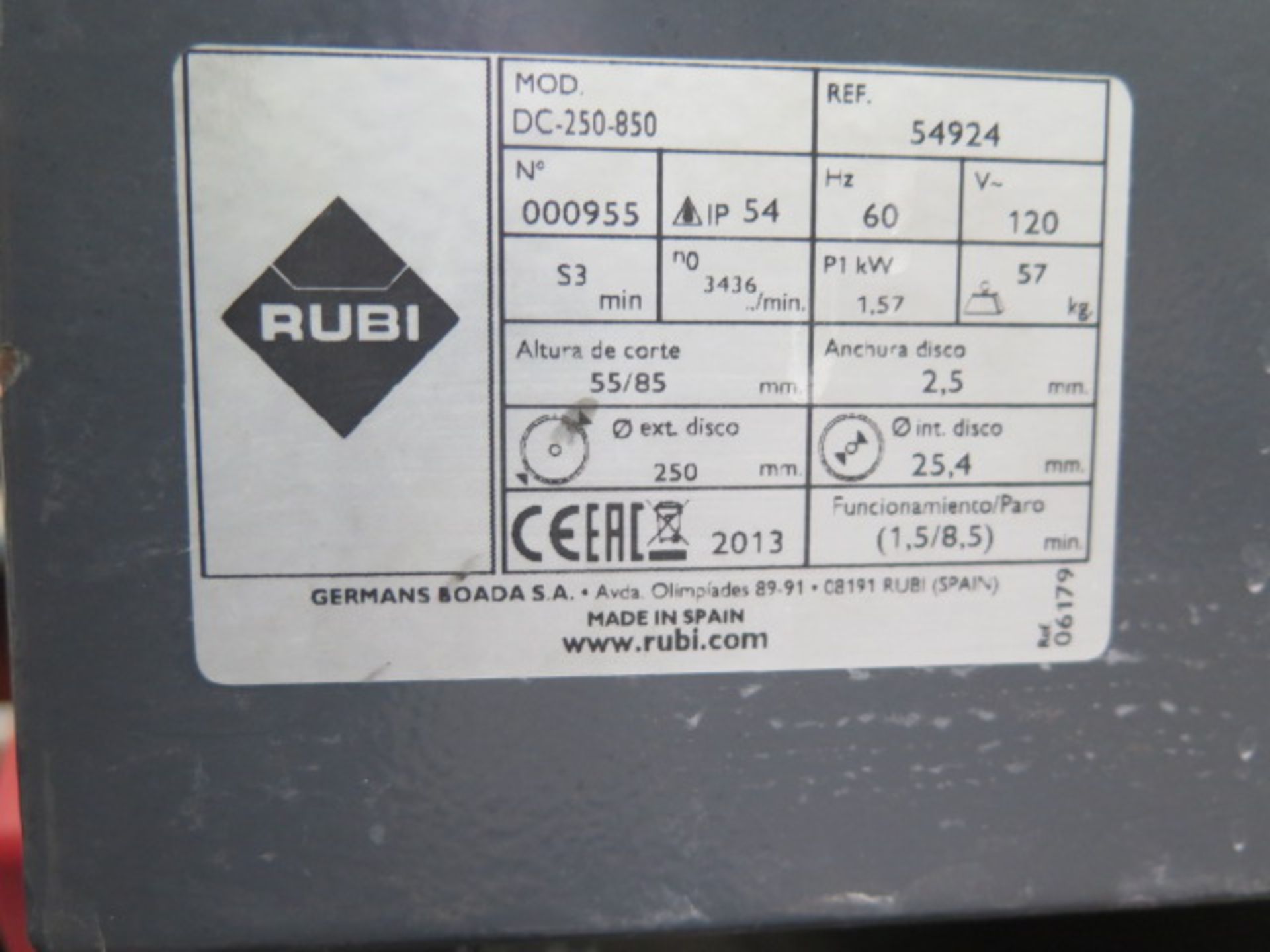 Rubi mdl. DC-250-850 Portable Tile Saw (SOLD AS-IS - NO WARRANTY) - Image 8 of 9