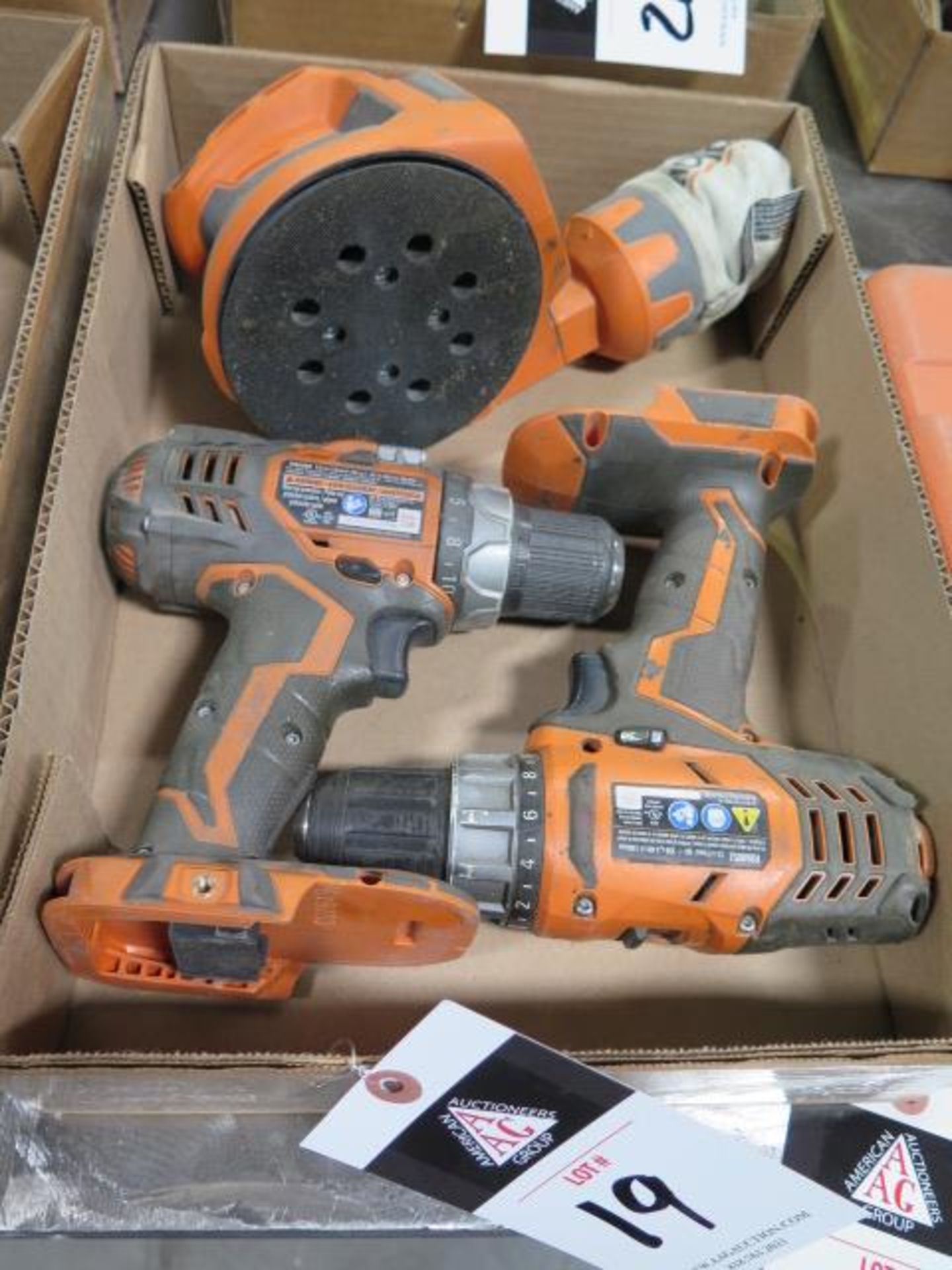 Ridgid Cordless Drills (2) and Cordless Orbital Sander (SOLD AS-IS - NO WARRANTY)