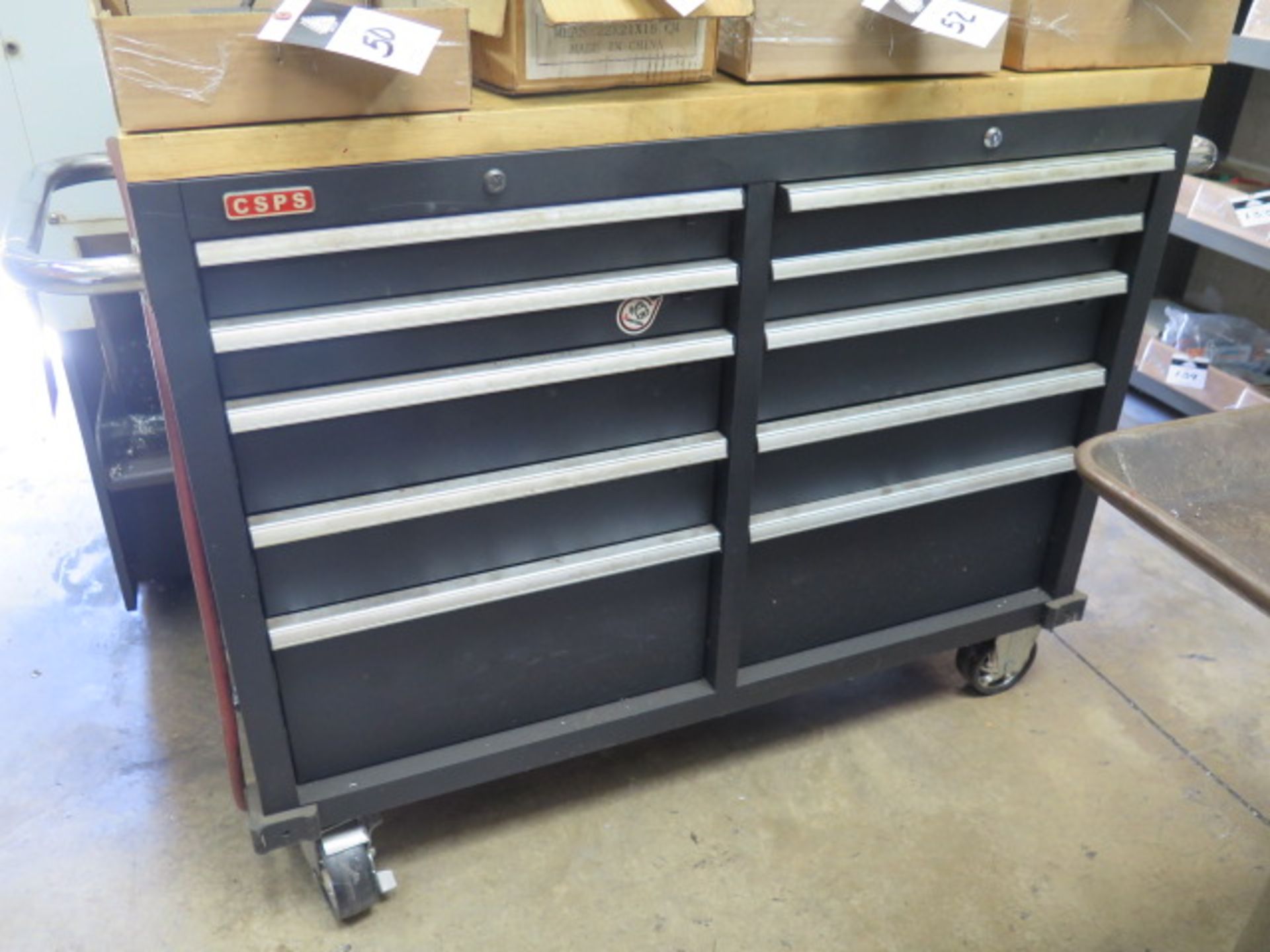 CSPS 10-Drawer Maple Top Tool Box w/ Misc Tooling (SOLD AS-IS - NO WARRANTY)