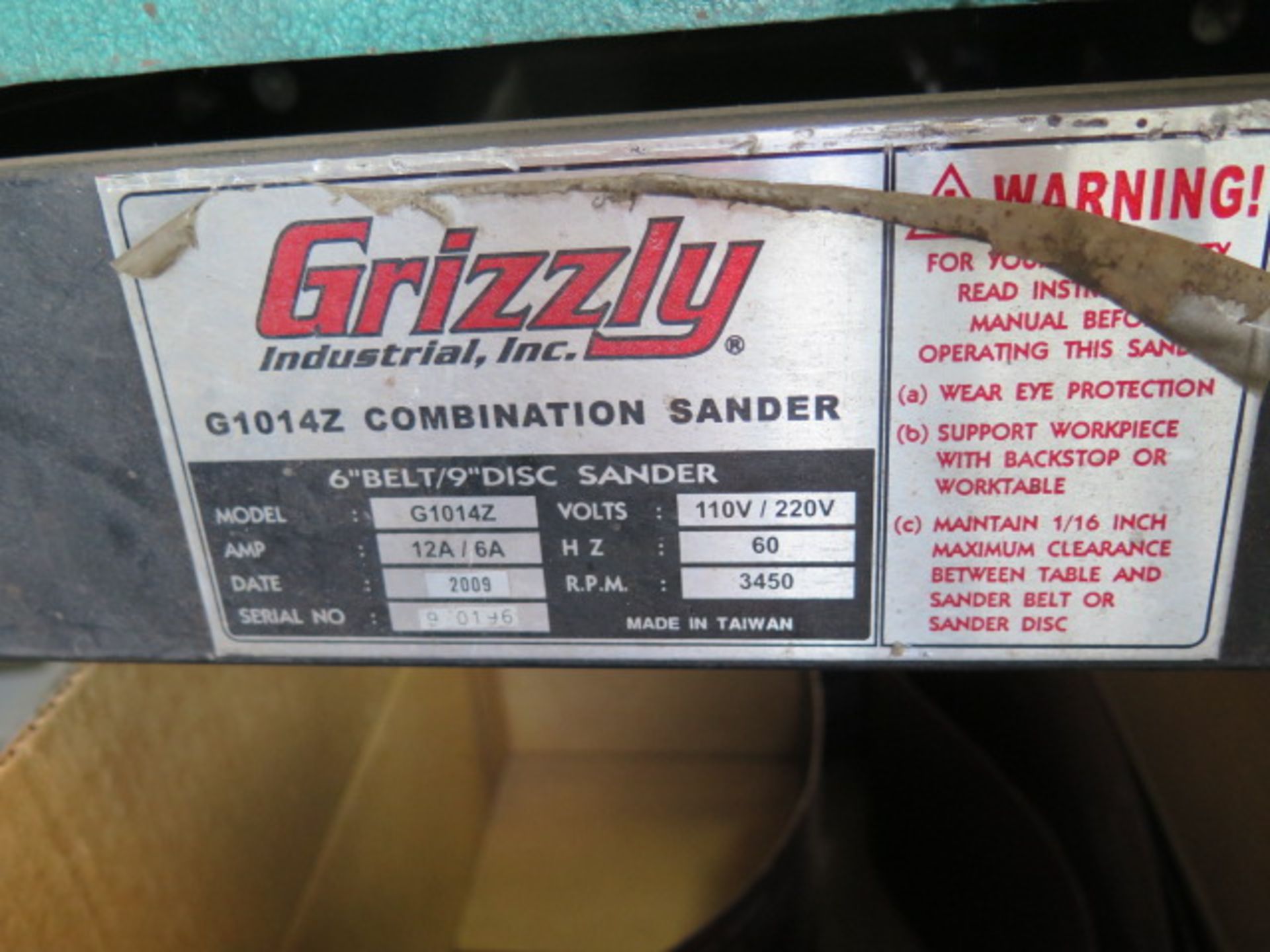 Grizzly mdl. G1014Z 6" Belt / 9" Disc Sander s/n 9-0196 w/ Roll Stand (SOLD AS-IS - NO WARRANTY) - Image 7 of 7