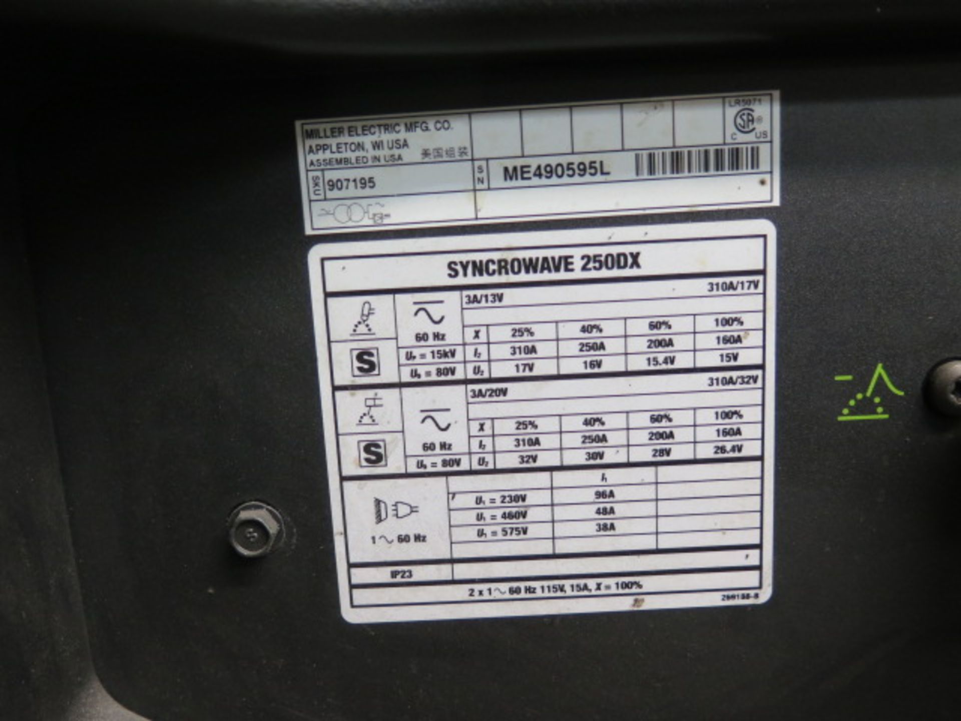 Miller Syncrowave 250DX Arc Welding Power Source s/n ME490595L (SOLD AS-IS - NO WARRANTY) - Image 9 of 9