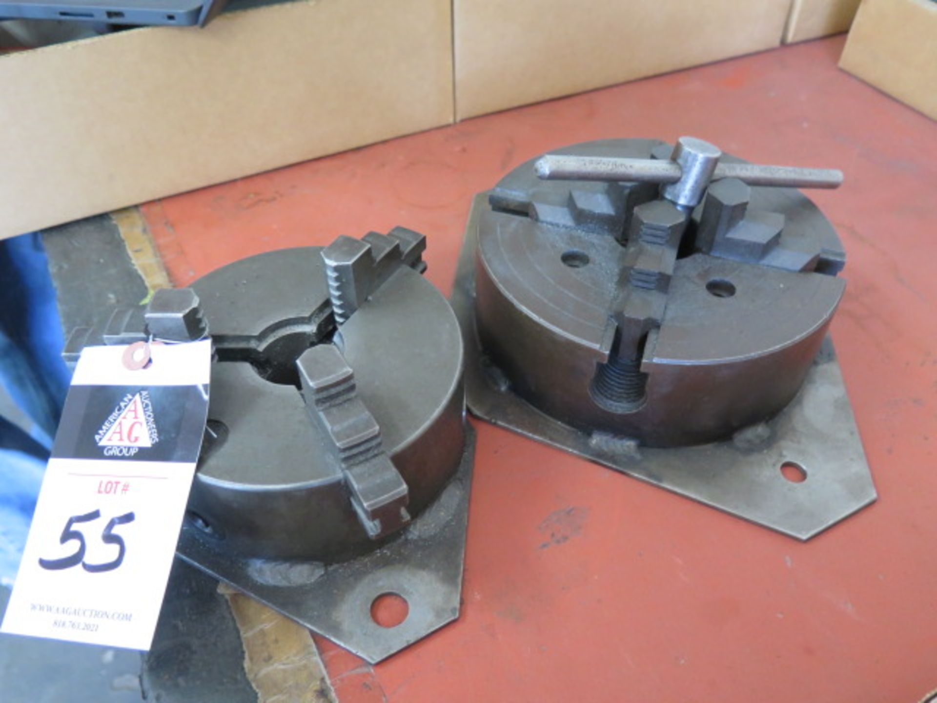 8" 4-Jaw and 6" 3-Jaw Chucks (2) W/ Mounting Plates (SOLD AS-IS - NO WARRANTY) - Image 2 of 7