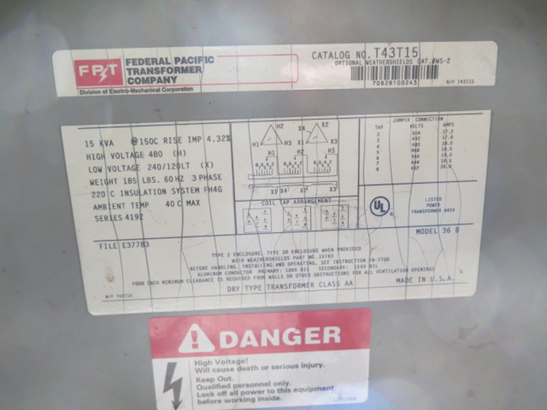 Federal Pacific 15kVA Transformer 480-240/120 (SOLD AS-IS - NO WARRANTY) - Image 4 of 4