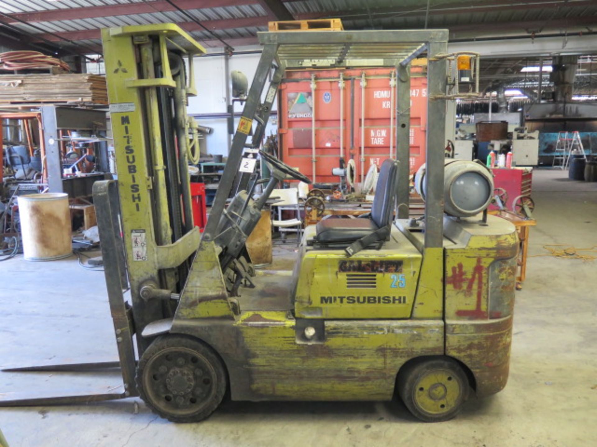 Mitsubishi FGC25 5000 Lb Cap LPG Forklift s/n AF62A-53032 w/ 3-Stage, 189” Lift Height, SOLD AS IS