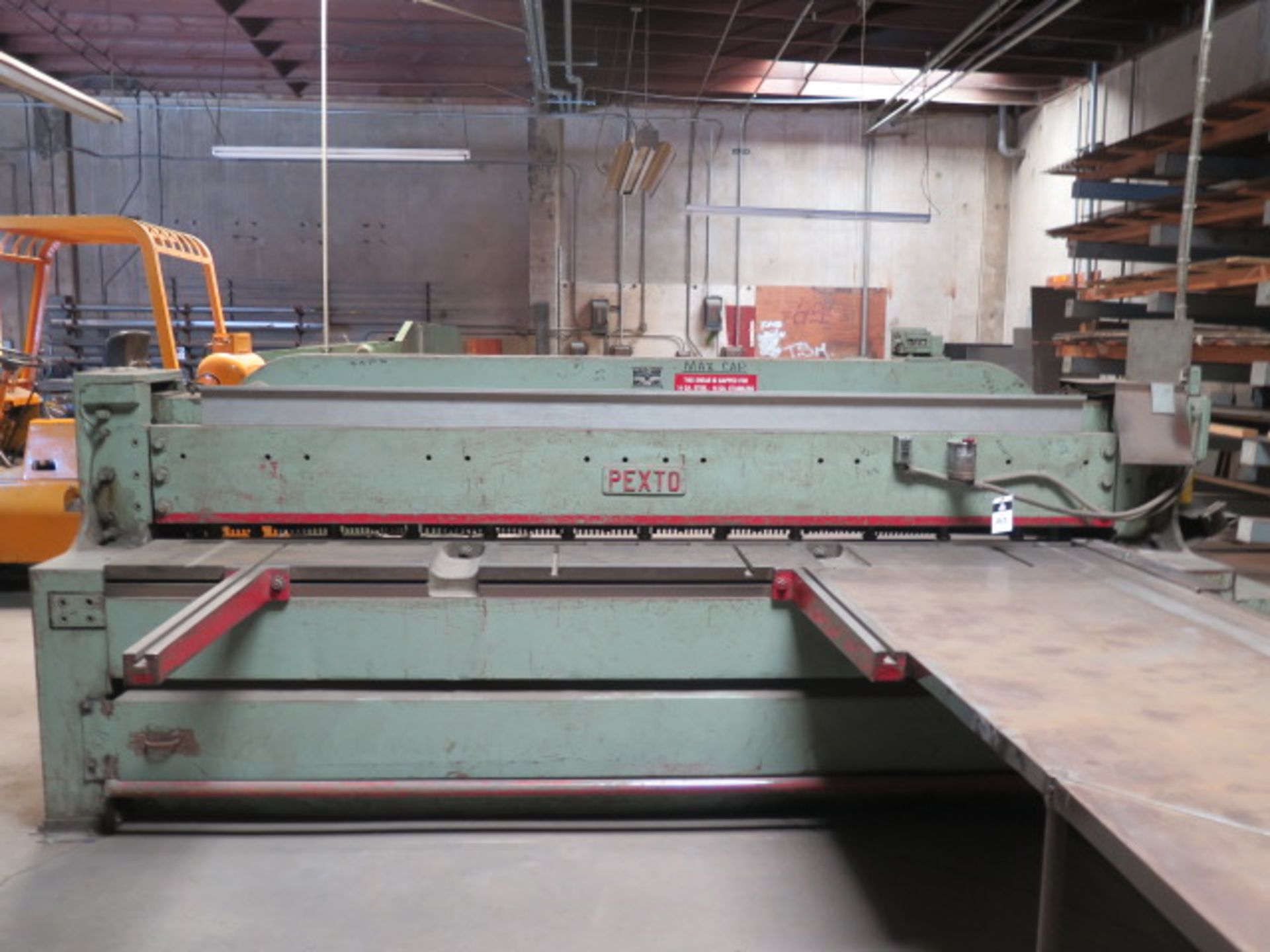 Pexto mdl. 10-U-1010GA x 10' Power Shear s/n 601697 w/ Controlled Back Gauge120" Sq Arm, SOLD AS IS