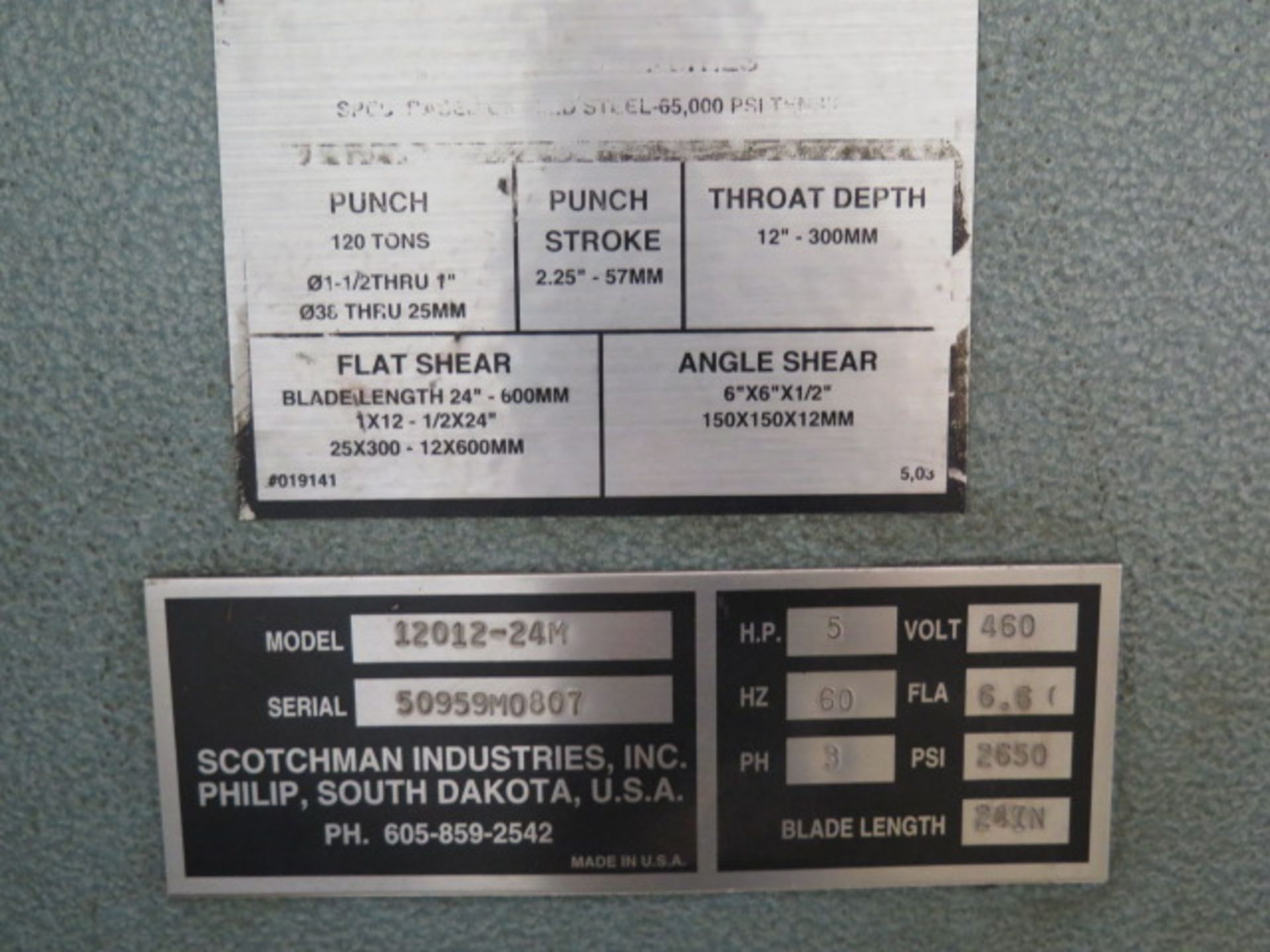 Scotchman 12012-24M 120 Ton Hydraulic Iron Worker s/n 50959M0807 w/ 1.5" thru 1" Punch, SOLD AS IS - Image 13 of 18