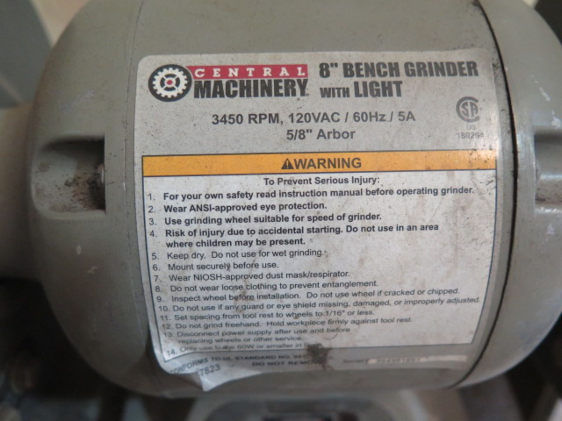 Central Machinery 8" Pedestal Grinder (SOLD AS-IS - NO WARRANTY) - Image 6 of 6