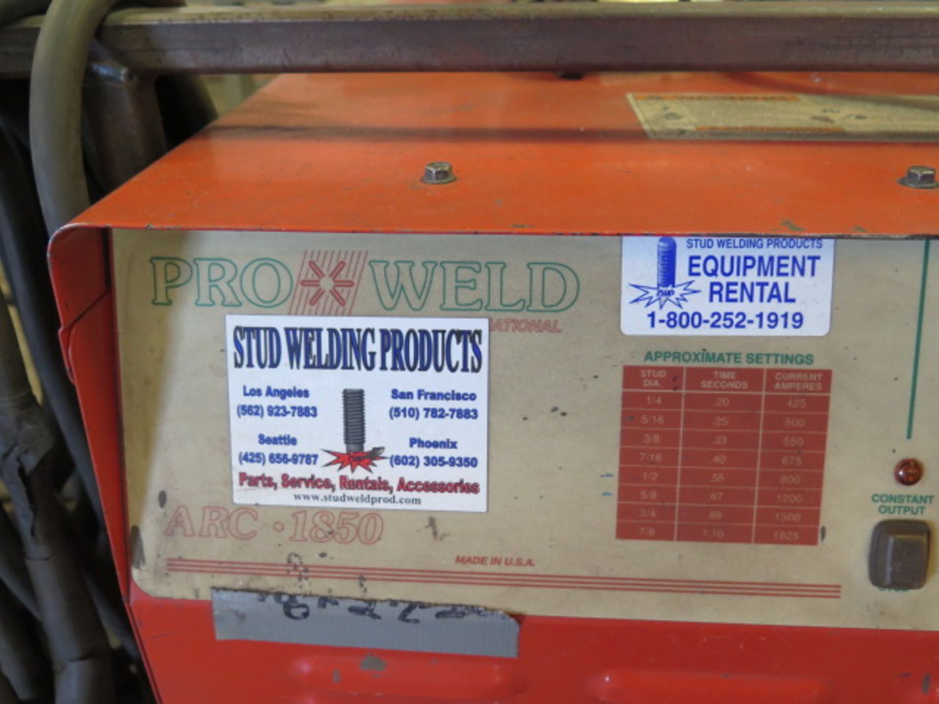 Pro-Weld ARC-1850 Stud wselder w/ Gun (SOLD AS-IS - NO WARRANTY) - Image 11 of 11