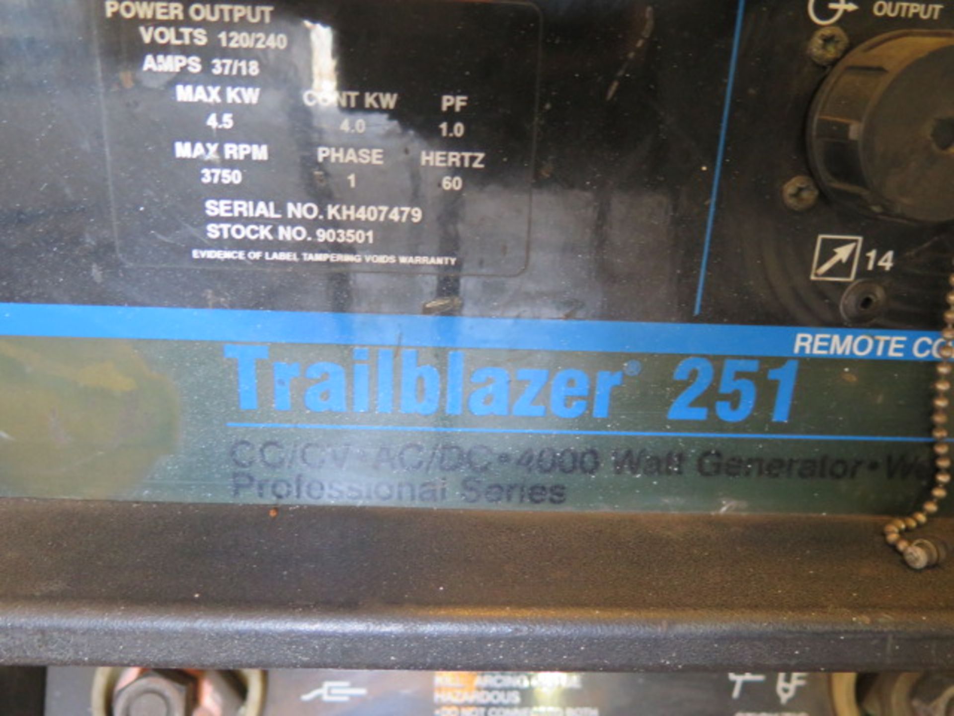 Miller Trailblazer 251 CC-CV AC/DC 4000 Watt Gas Powered Welder / Generator w/Onan Engine,SOLD AS IS - Image 8 of 8