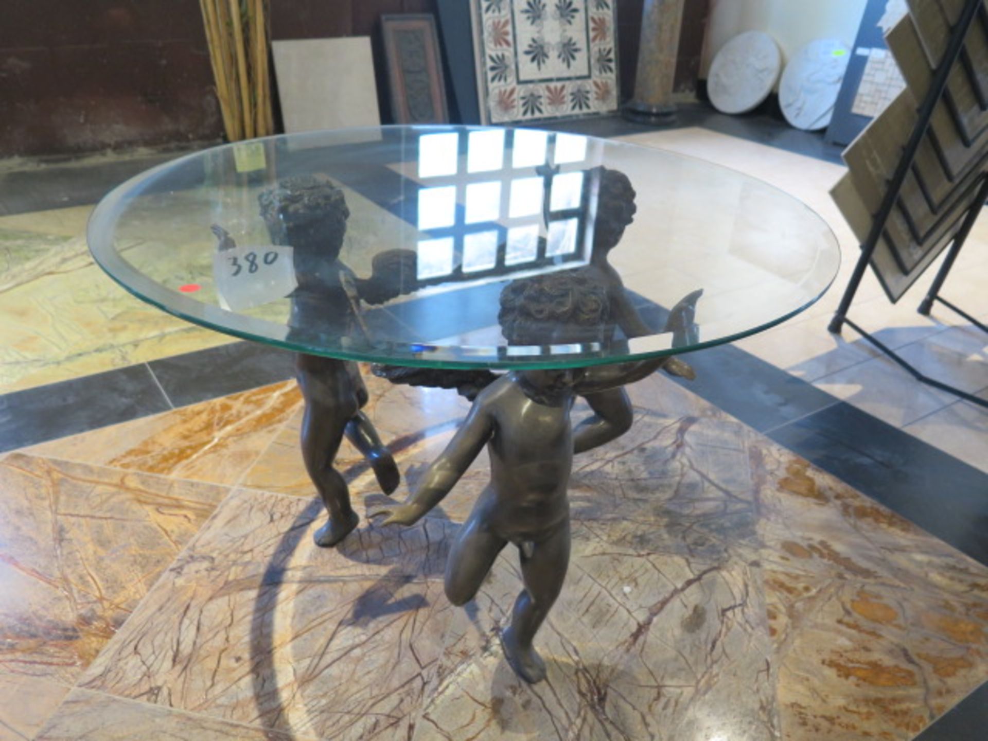 Bronze ""Three Dancing Angels"" Glass Top Table (SOLD AS-IS - NO WARRANTY)