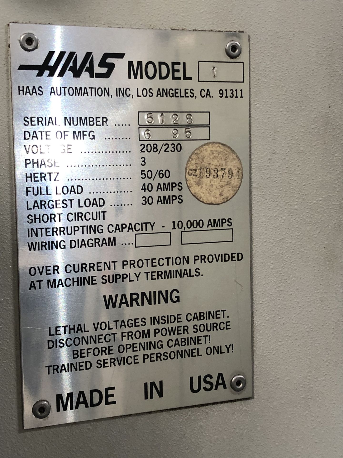 1995 Haas VF-1 CNC Vertical Machining Center s/n 5128 w/ Haas Controls, 20-Station ATC, 40-Taper Spi - Image 5 of 5